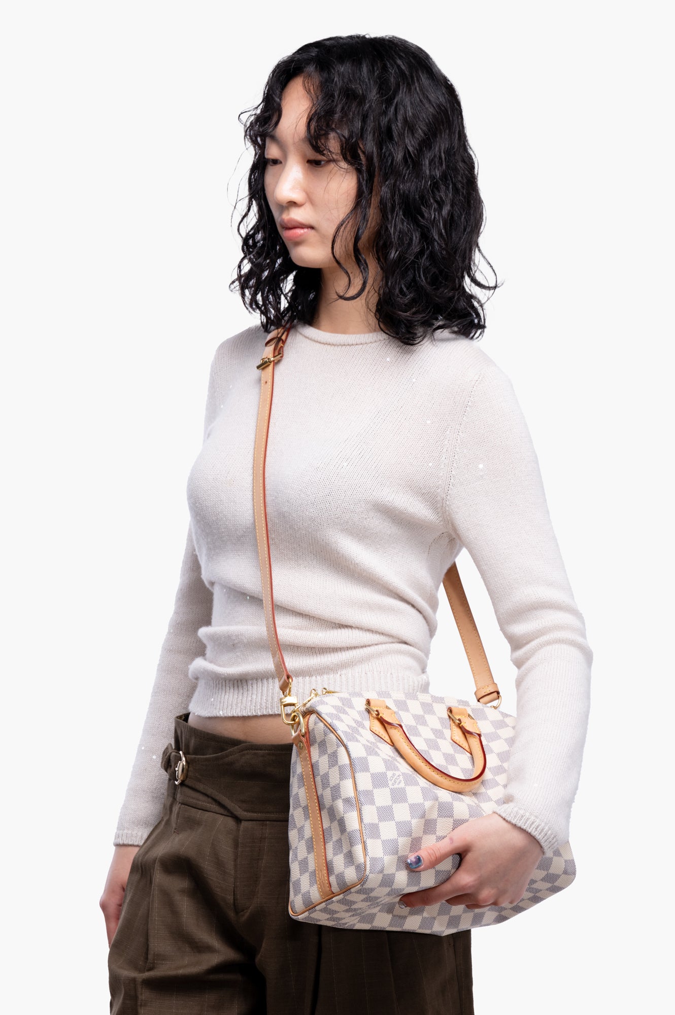 Louis Vuitton White Damier Azur Speedy 25 With Strap Bag