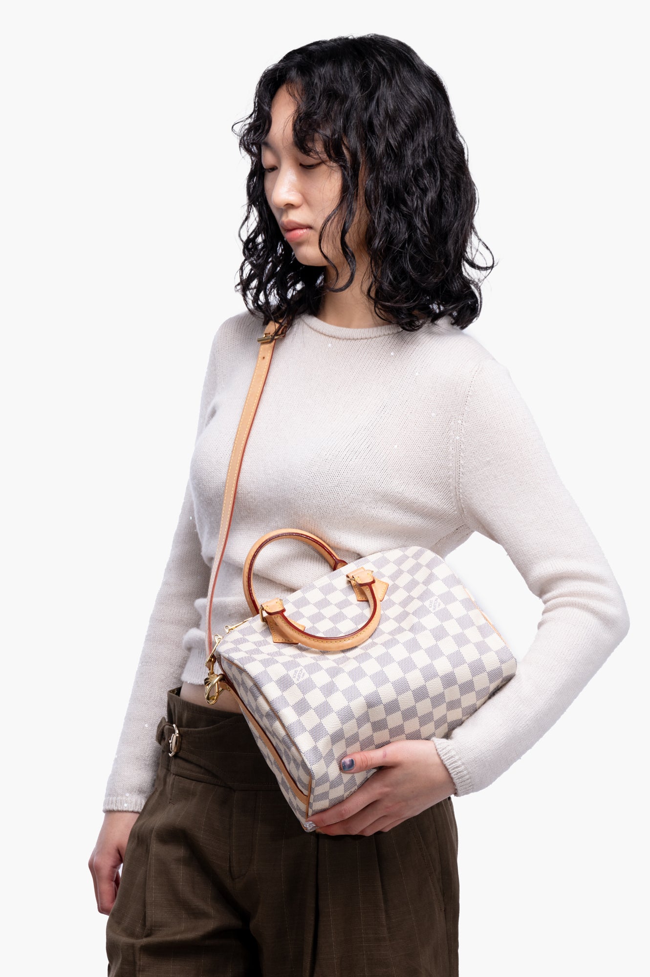 Louis Vuitton White Damier Azur Speedy 25 With Strap Bag