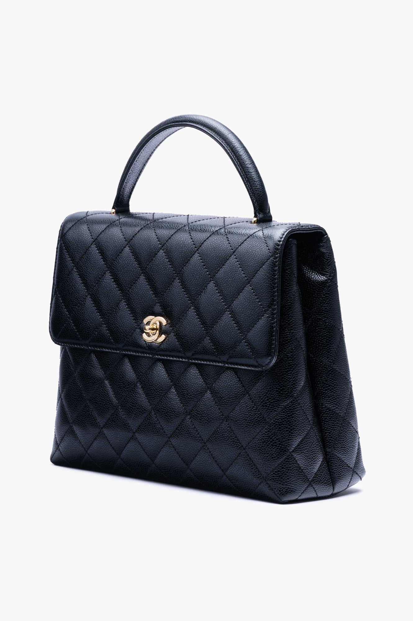 Chanel 2003 Black Caviar Vintage Kelly Top Handle Bag
