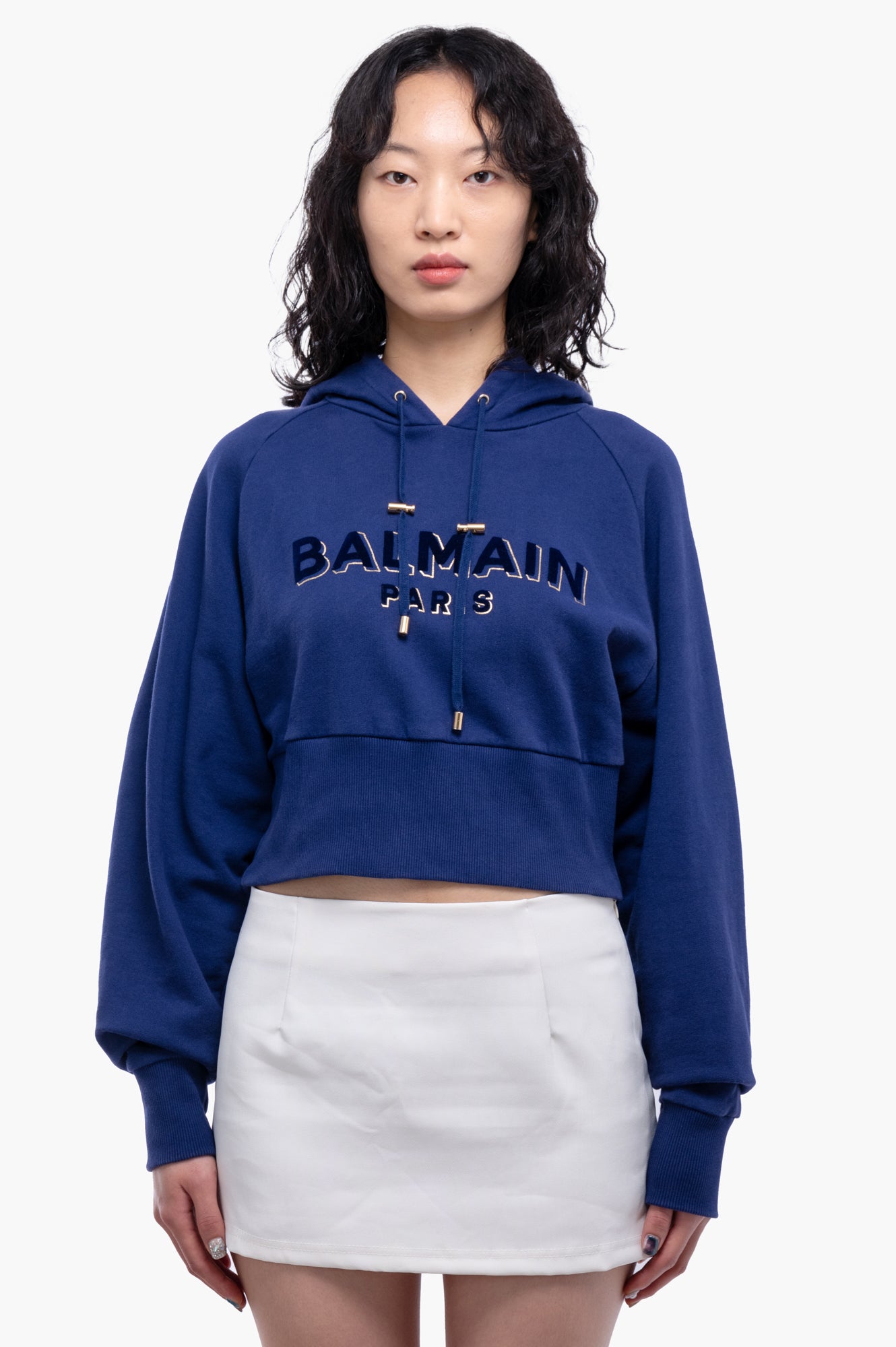 Balmain Blue Cropped Hoodie Size M