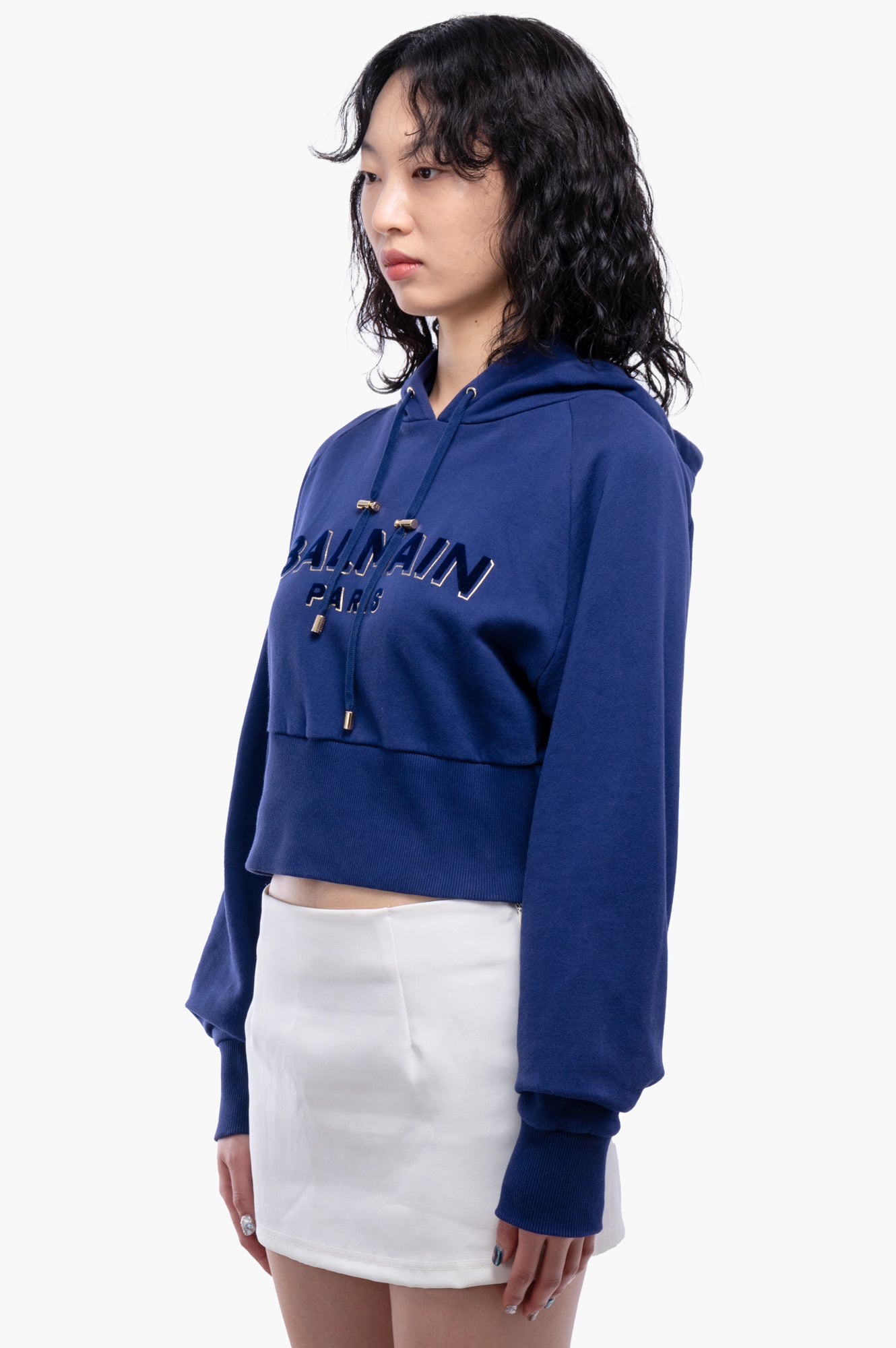 Balmain Blue Cropped Hoodie Size M
