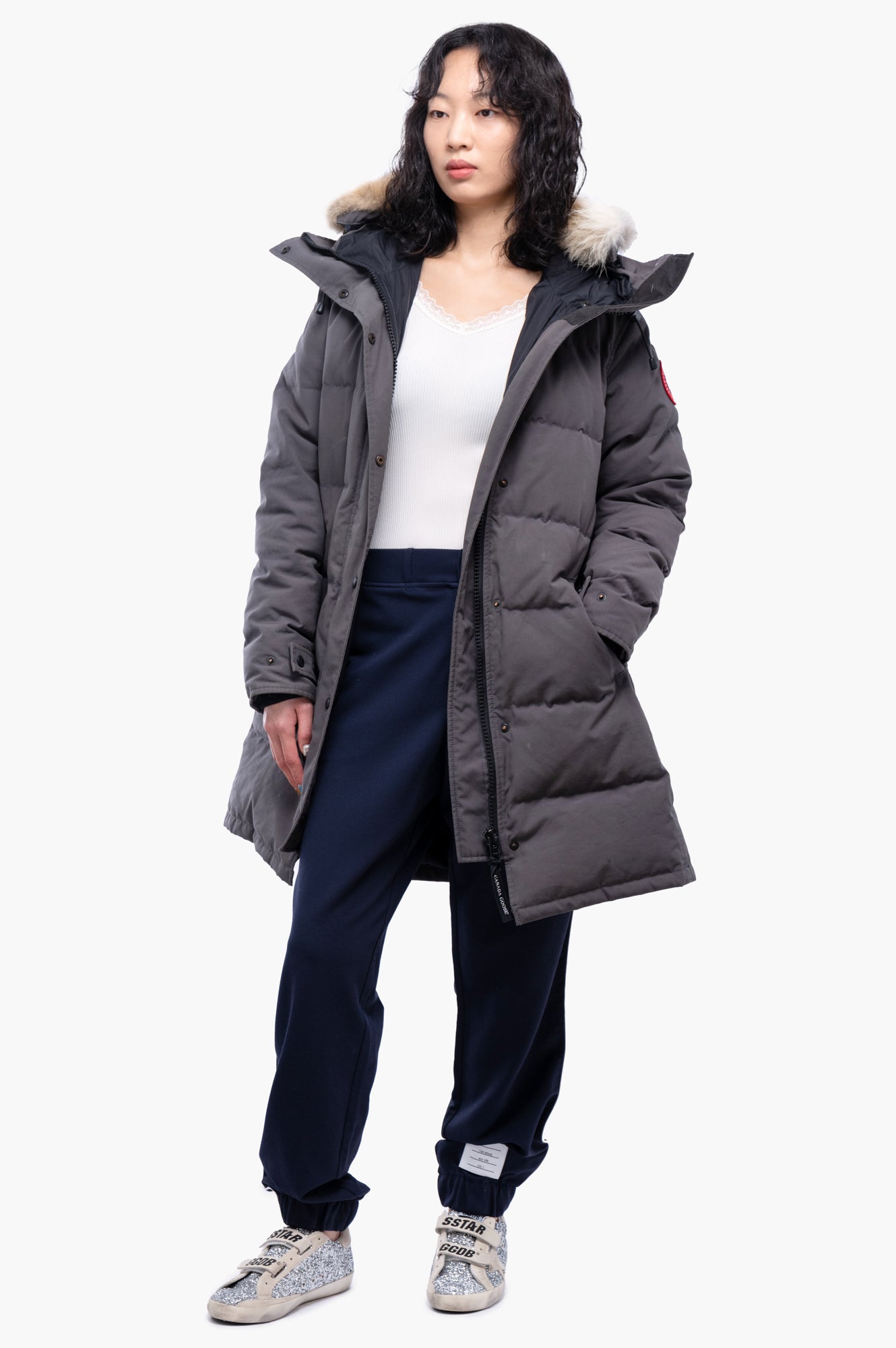 Canada Goose Grey With Hood Down Jacket Size M