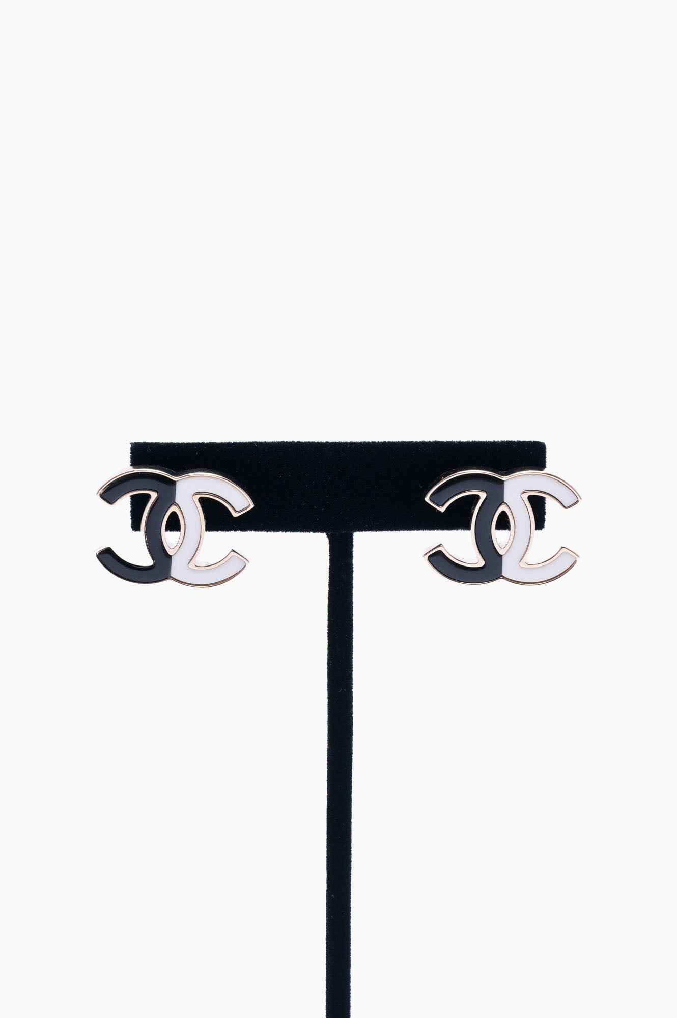 Chanel Gold CC Black and White Earrings