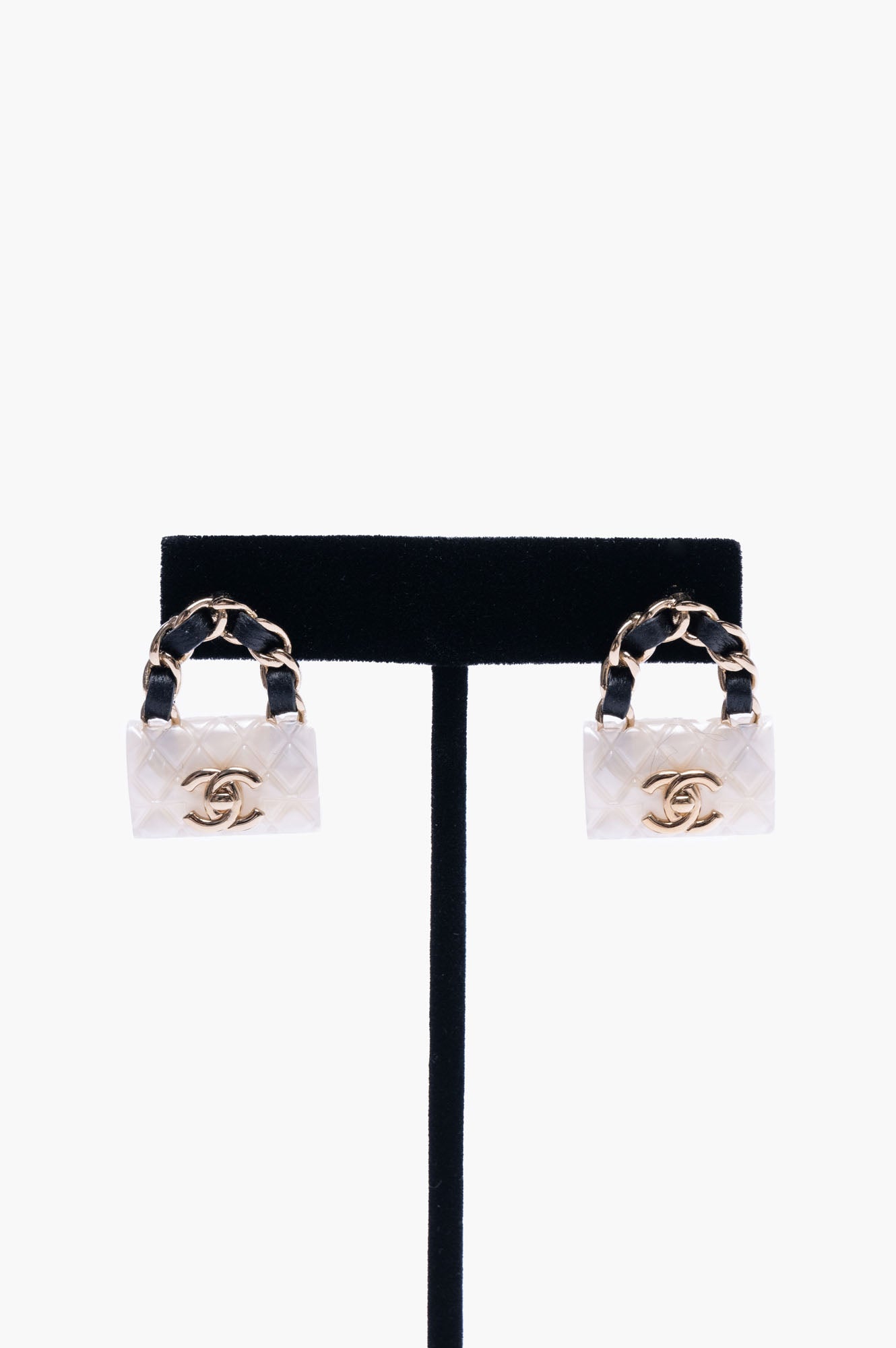 Chanel White Classic Flap Bag Earrings