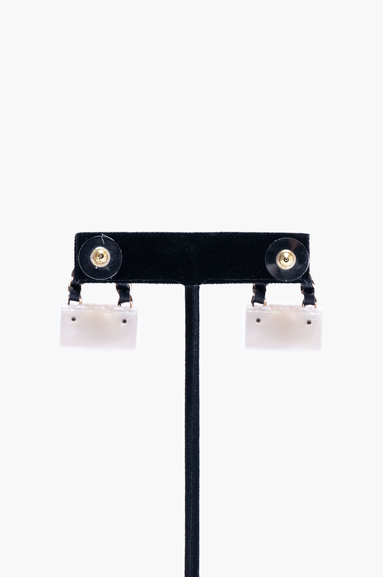 Chanel White Classic Flap Bag Earrings