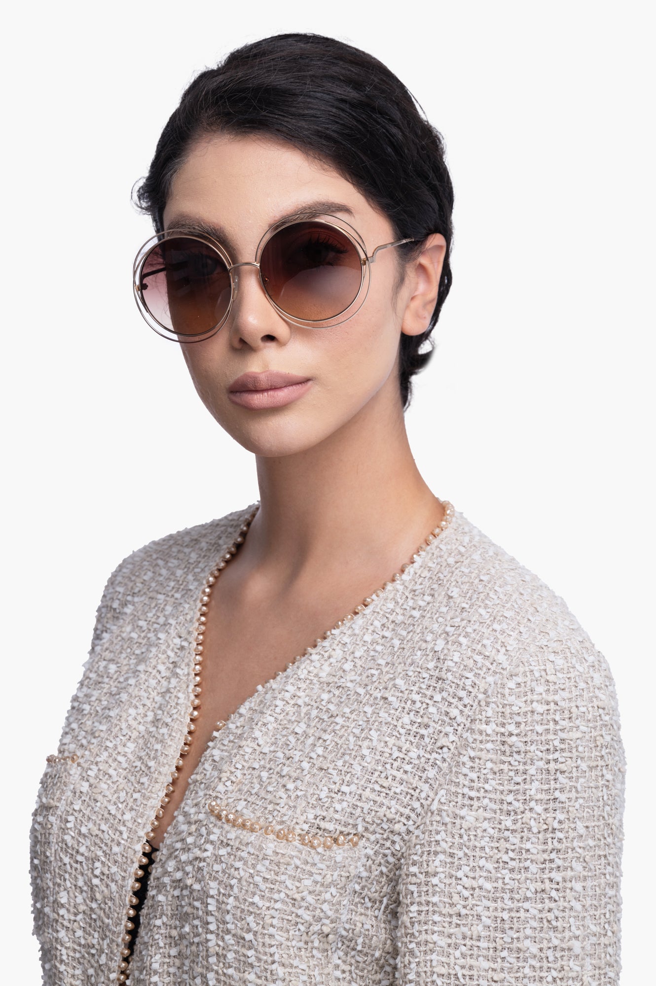 Chloe Gold Frame Round Sunglasses