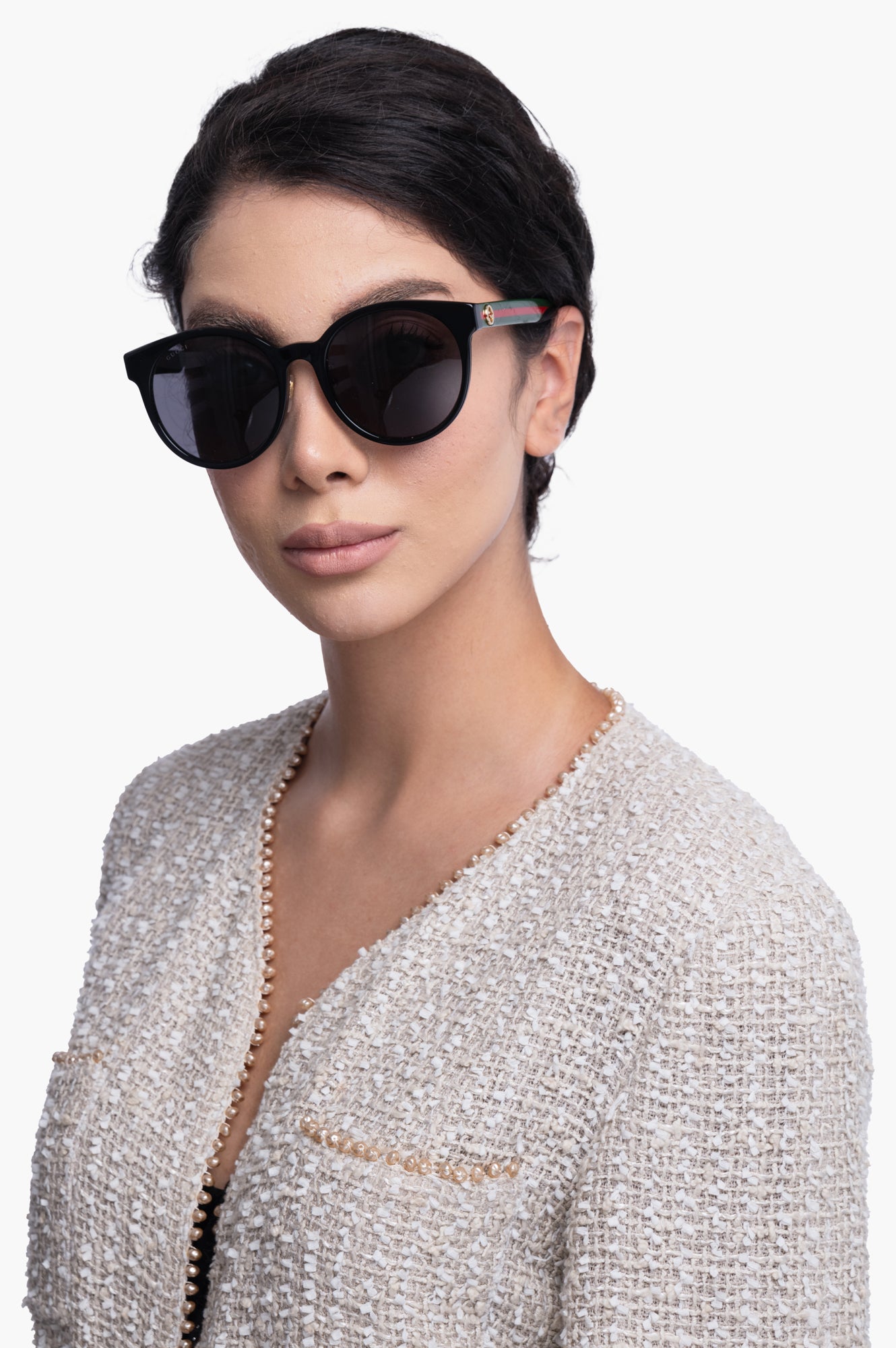 Gucci Black Round Frame With Green Sunglass