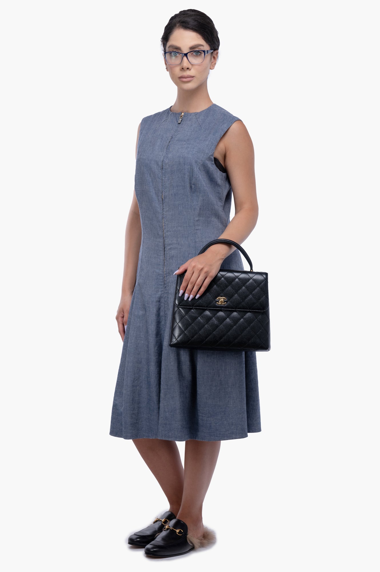 Chanel 2003 Black Caviar Vintage Kelly Top Handle Bag