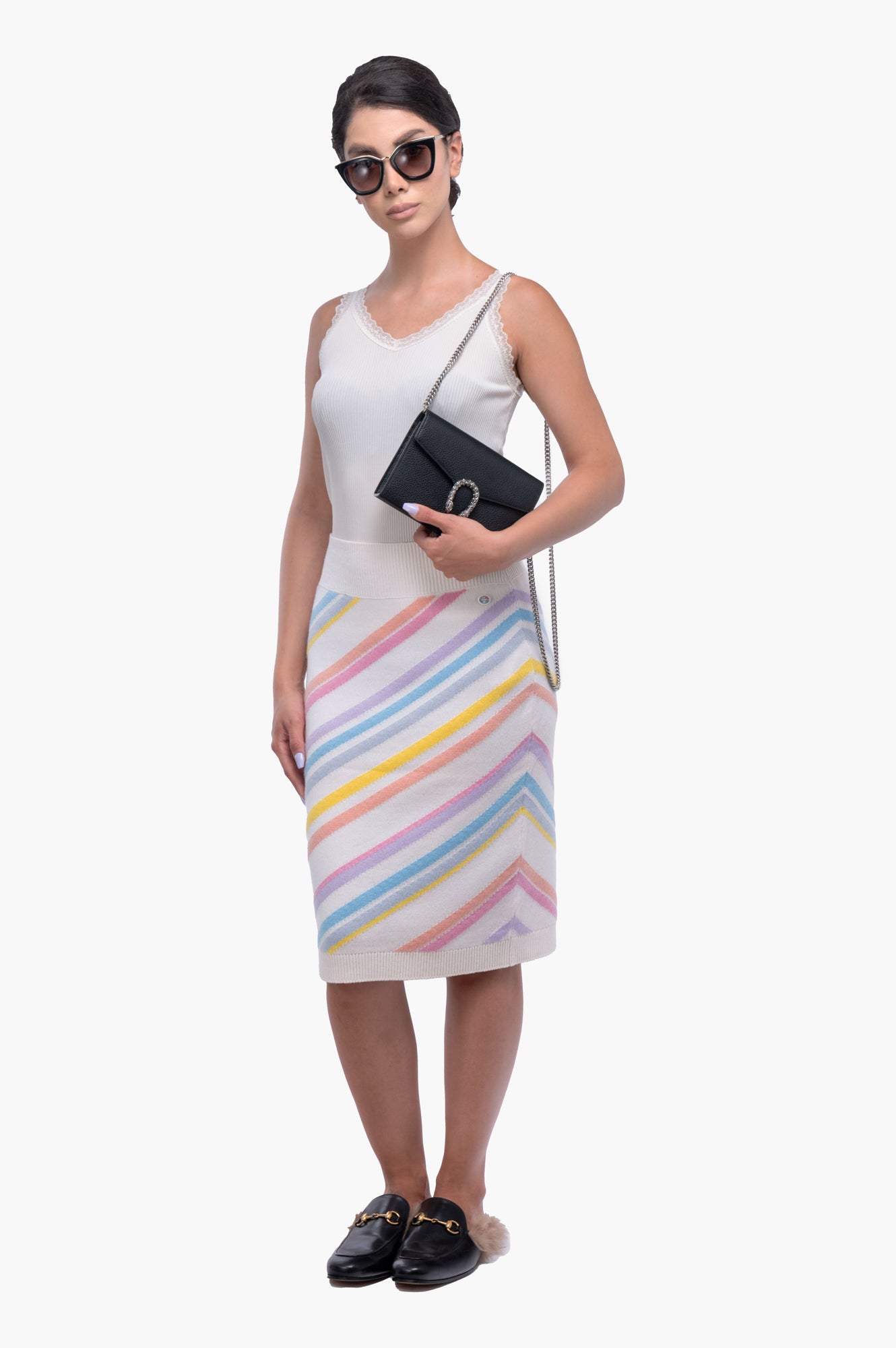 Chanel Multicolor Striped Cashmere Knit Pencil Skirt Size M/38