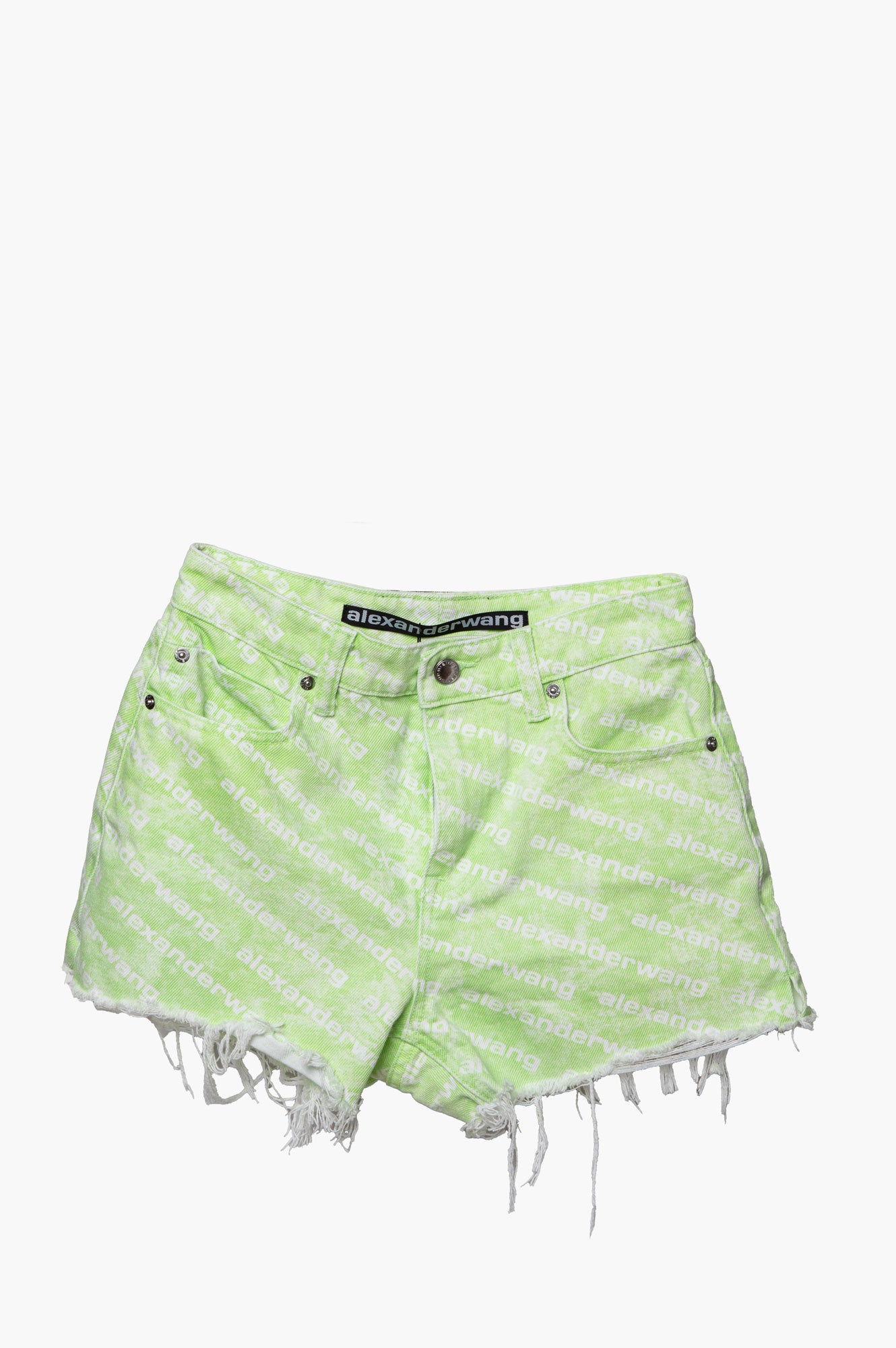 Alexander Wang Green Logo Print Bite Denim Short