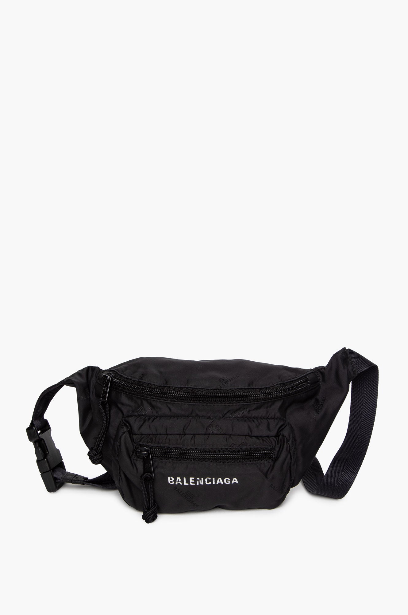 Balenciaga Black Recycled Nylon Logo Belt Bag