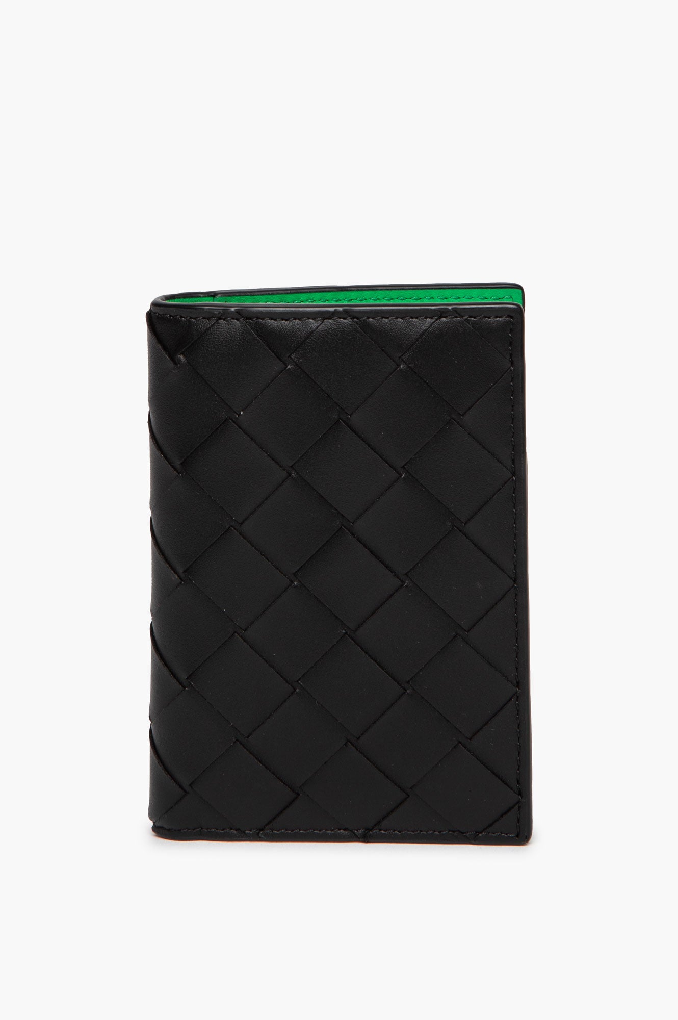 Bottega Veneta Black/Green Intrecciato Bifold Cardholder