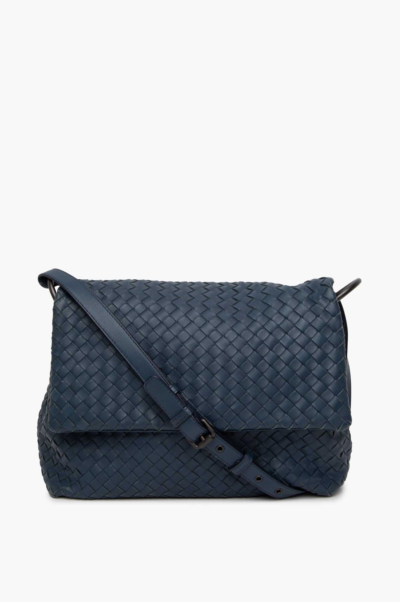 Bottega Veneta Blue Nappa Leather Intrecciato Shoulder Bag