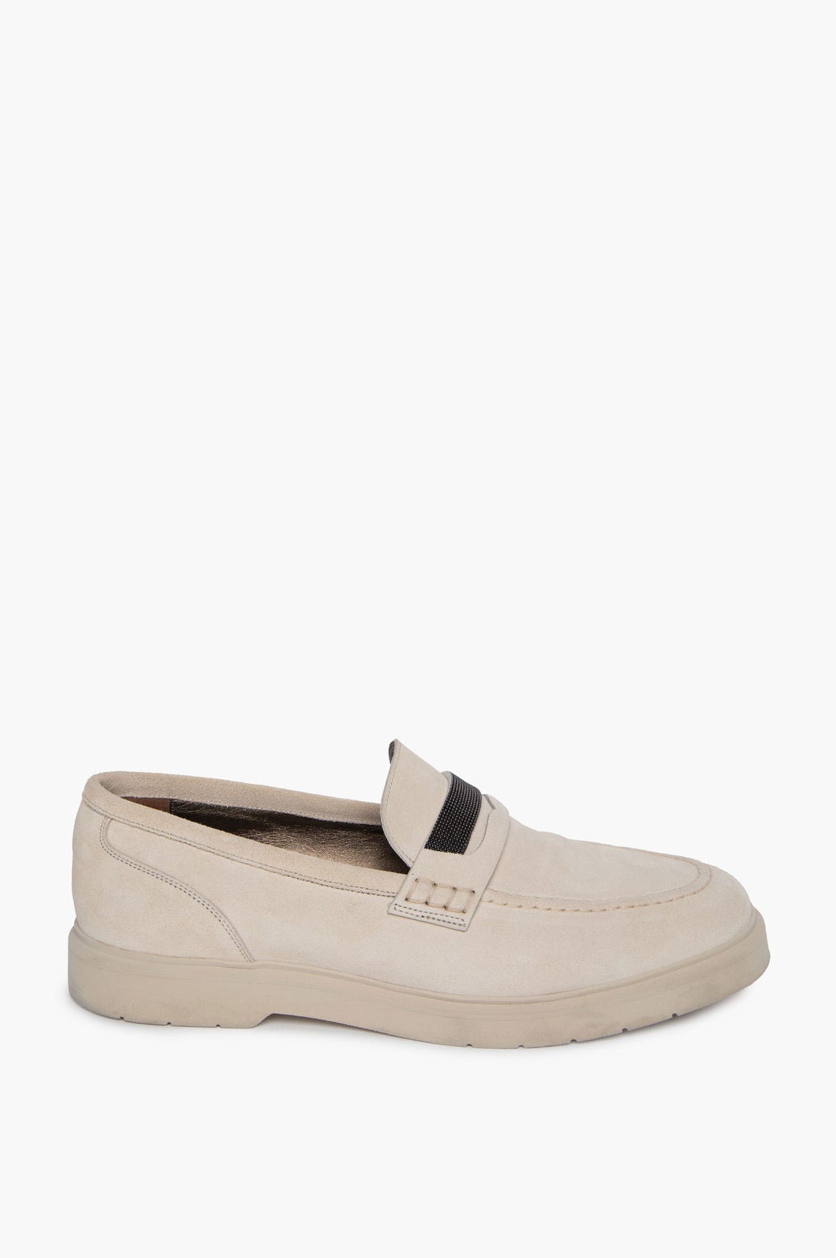 Brunello Cucinelli Ecru Suede Monili Embellished Penny Loafers Size 39