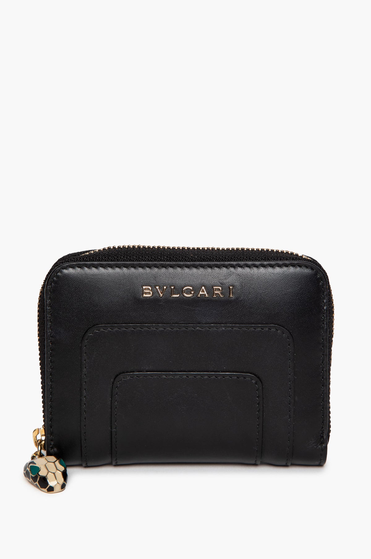 Bvlgari Black Leather Serpenti Zip Wallet