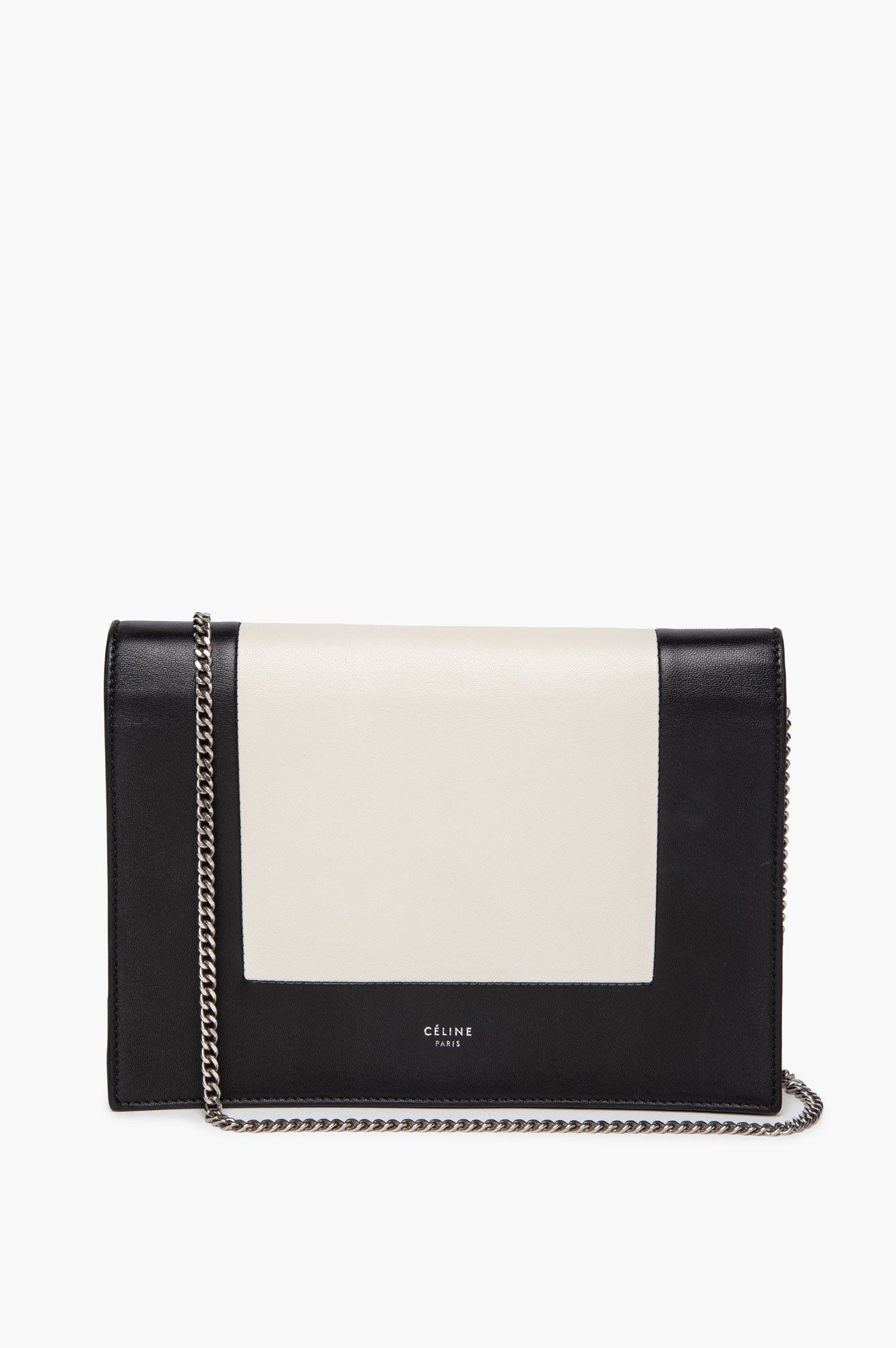 Céline Black/White Calfskin Frame Evening Clutch on Chain Bag