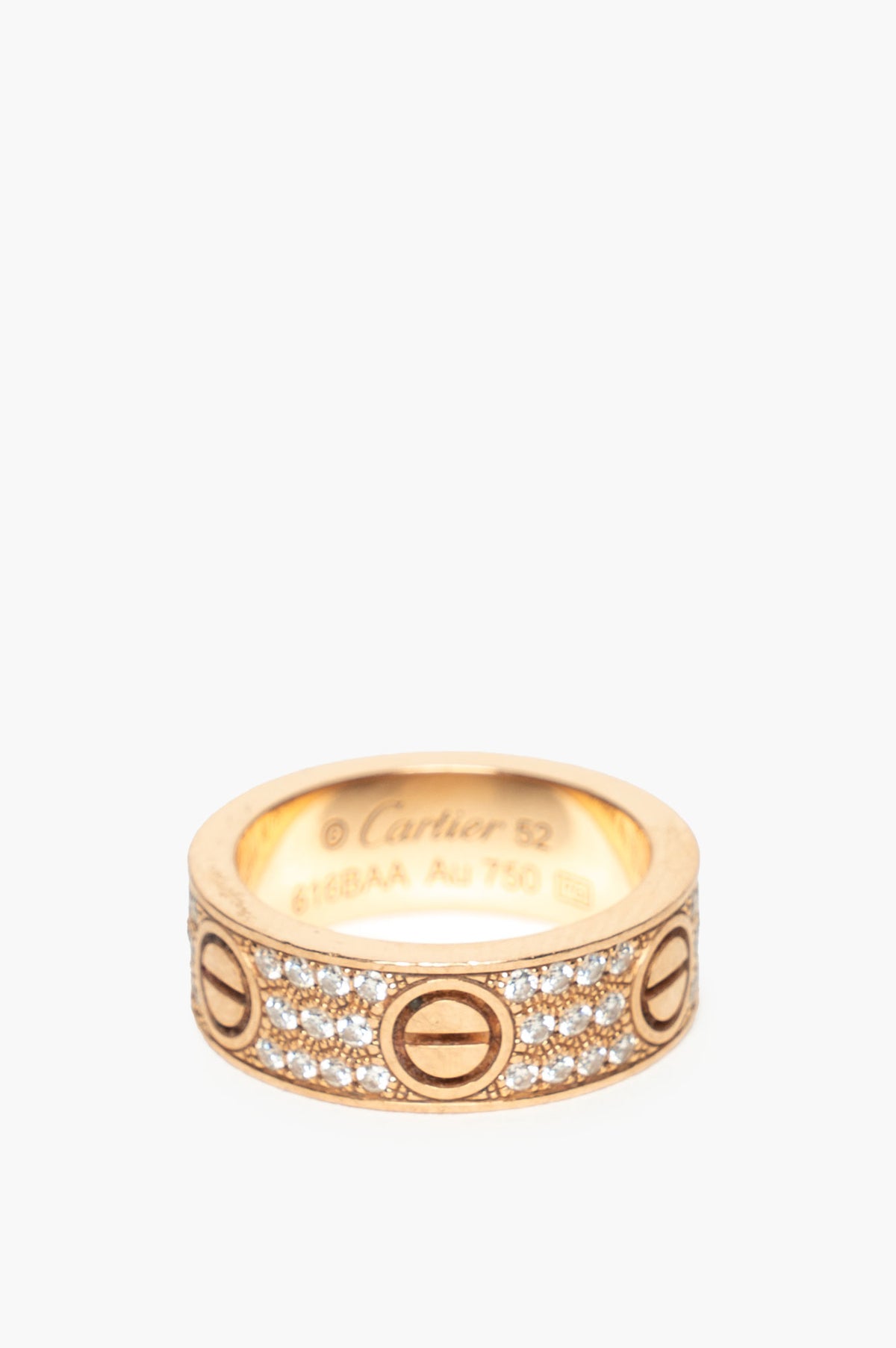 Cartier 18k Rose Gold Pavé Diamond Love Ring Classic Model Size 6.5