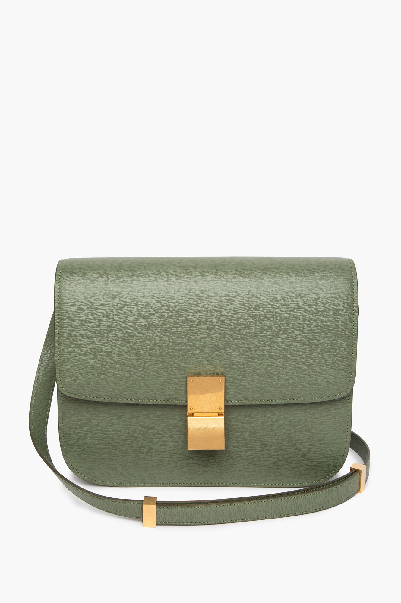 Celine Army Green Leige Calfskin Medium Classic Box Bag