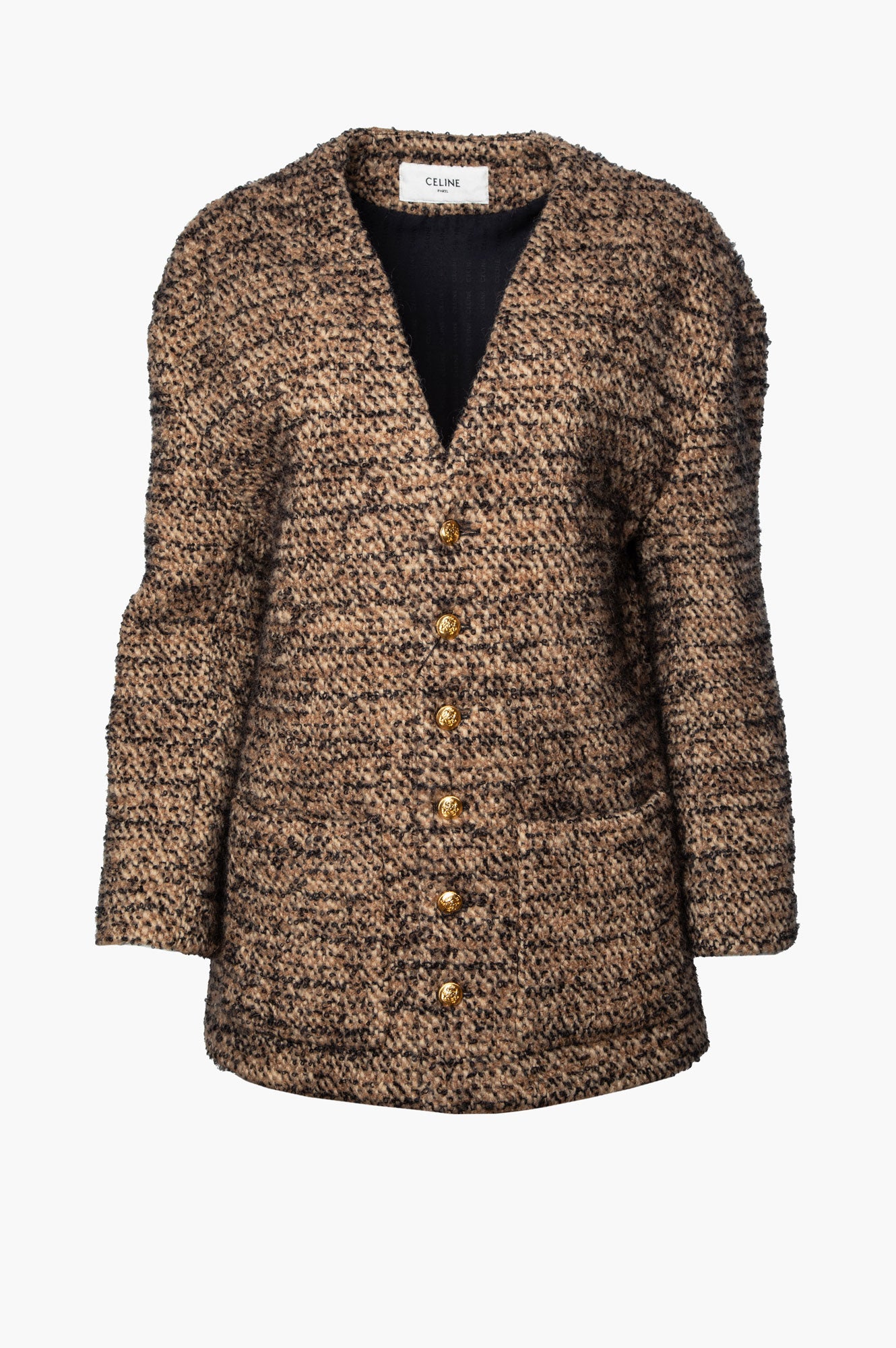 Celine Brown Bouclé Tweed Cardigan Coat