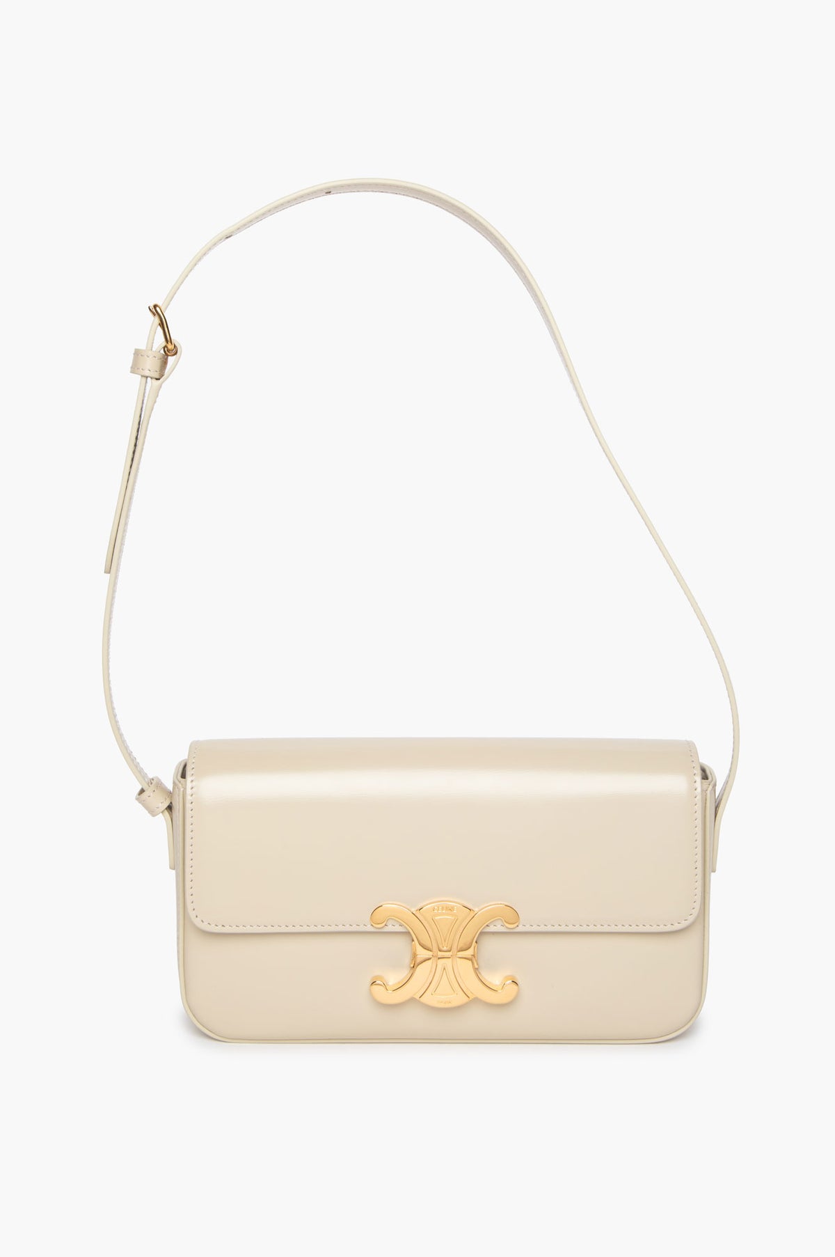 Celine Cream Shiny Calfskin Triomphe Claude 2023 Shoulder Bag