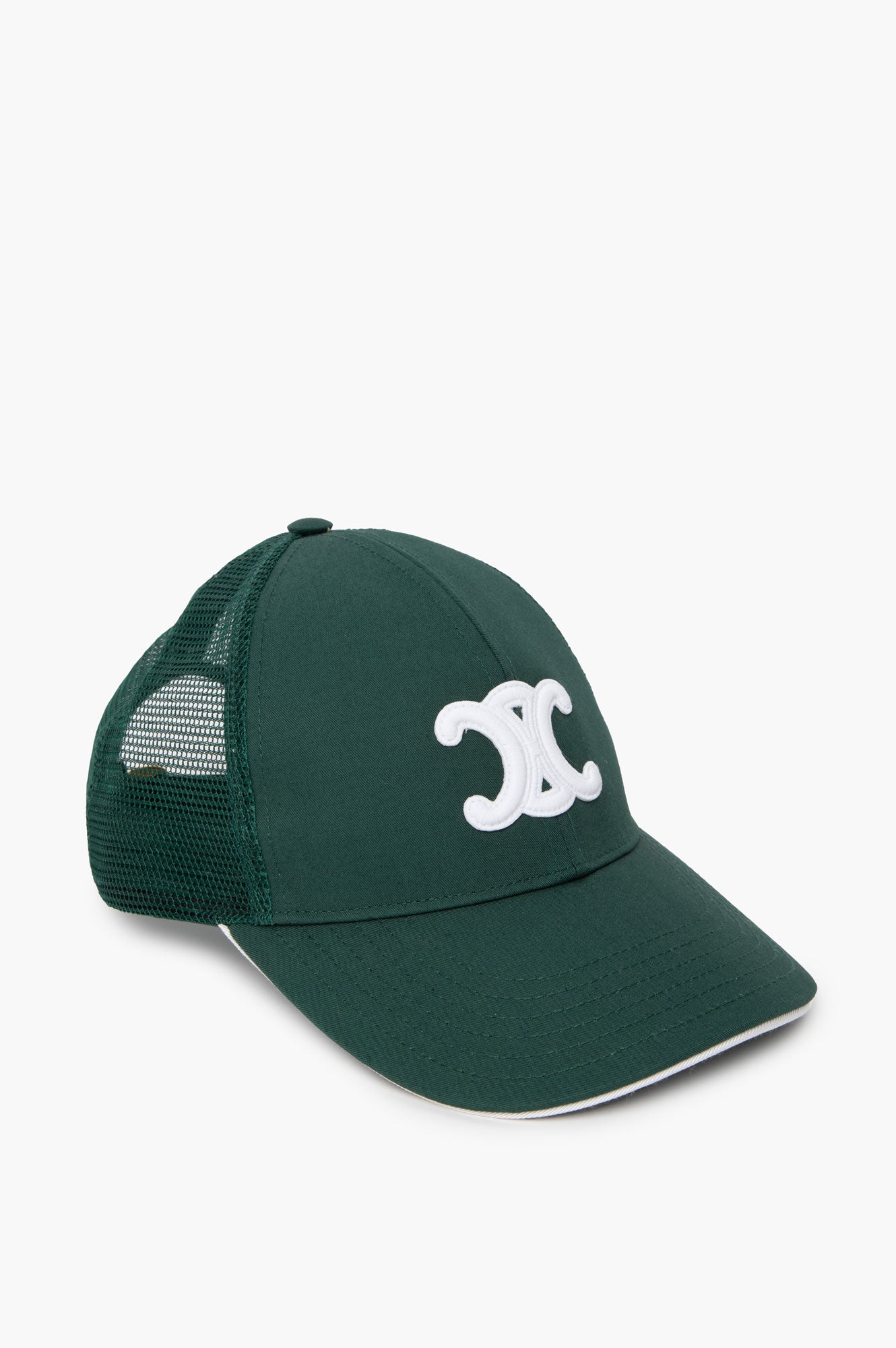 Celine Green Cotton Gabardine Triomphe Trucker Baseball Cap SIze S