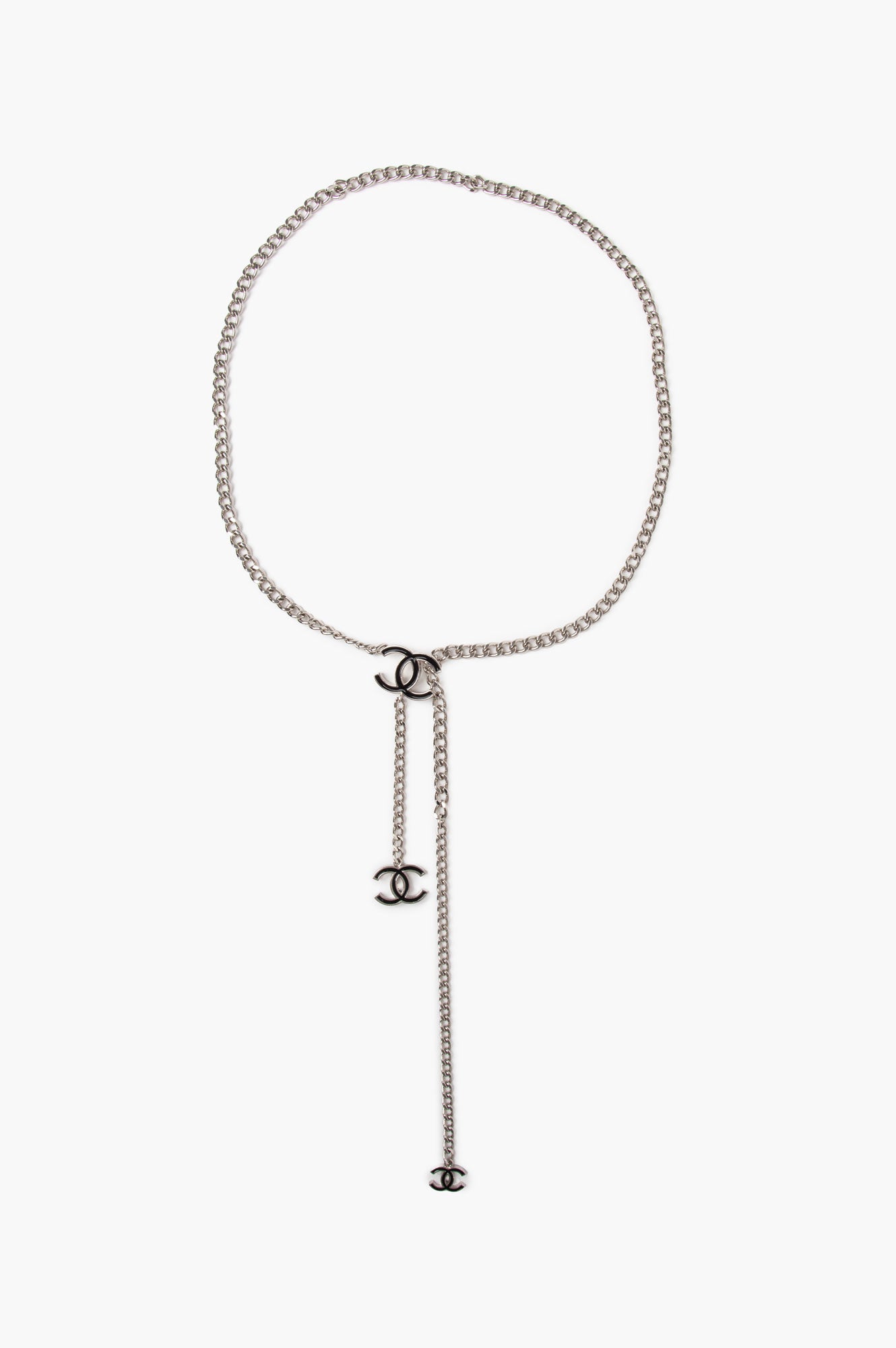 Chanel 10V Black Silver Tone CC Chain Belt