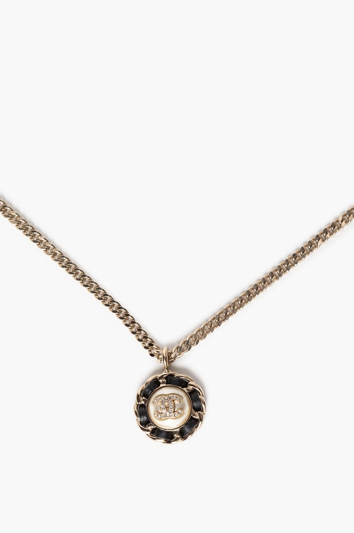 Chanel B25 K Champagne Gold Curb Chain Crystal CC Logo Necklace