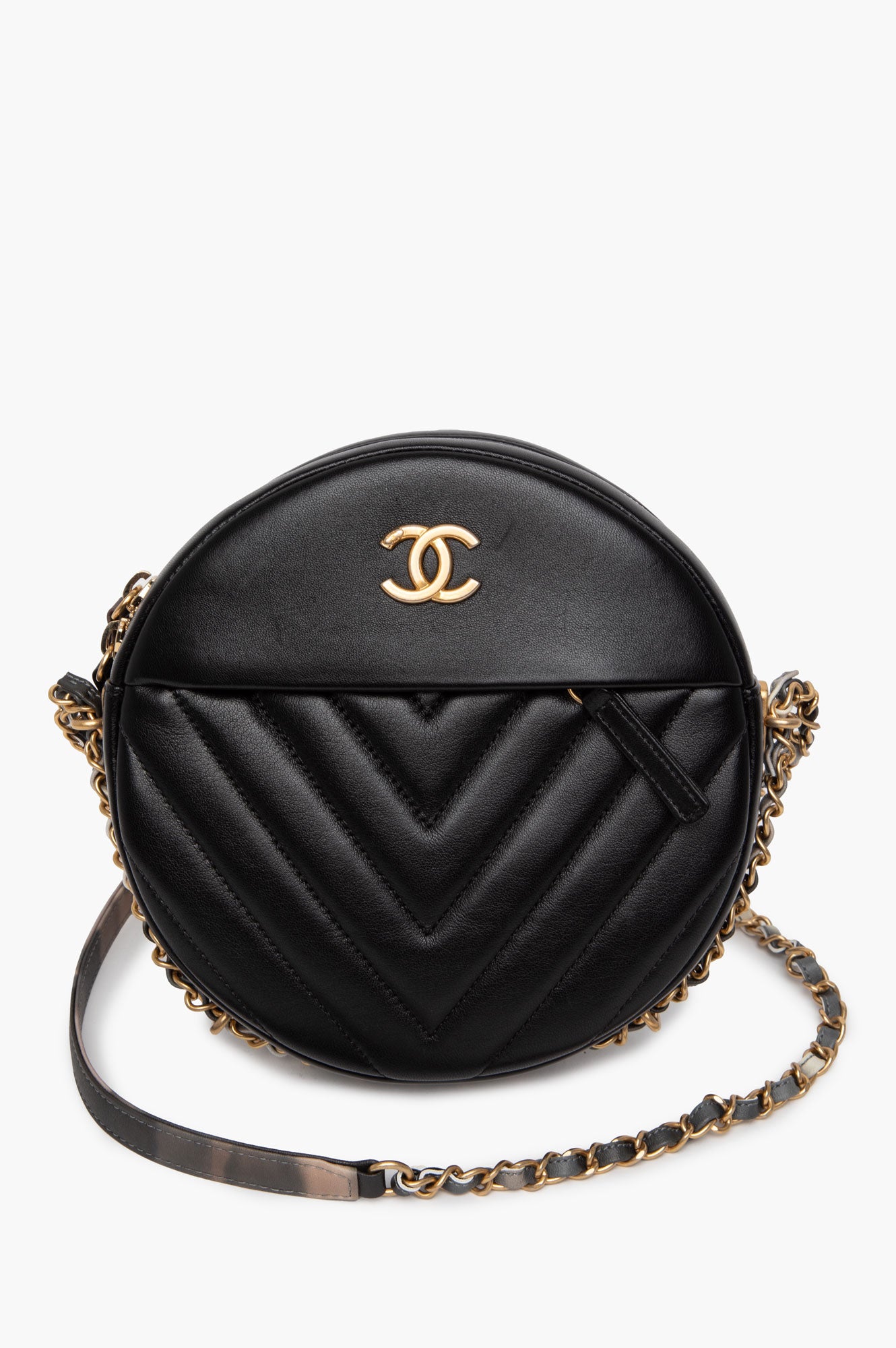 Chanel Black Chevron Leather Round as Earth Crossbody Bag
