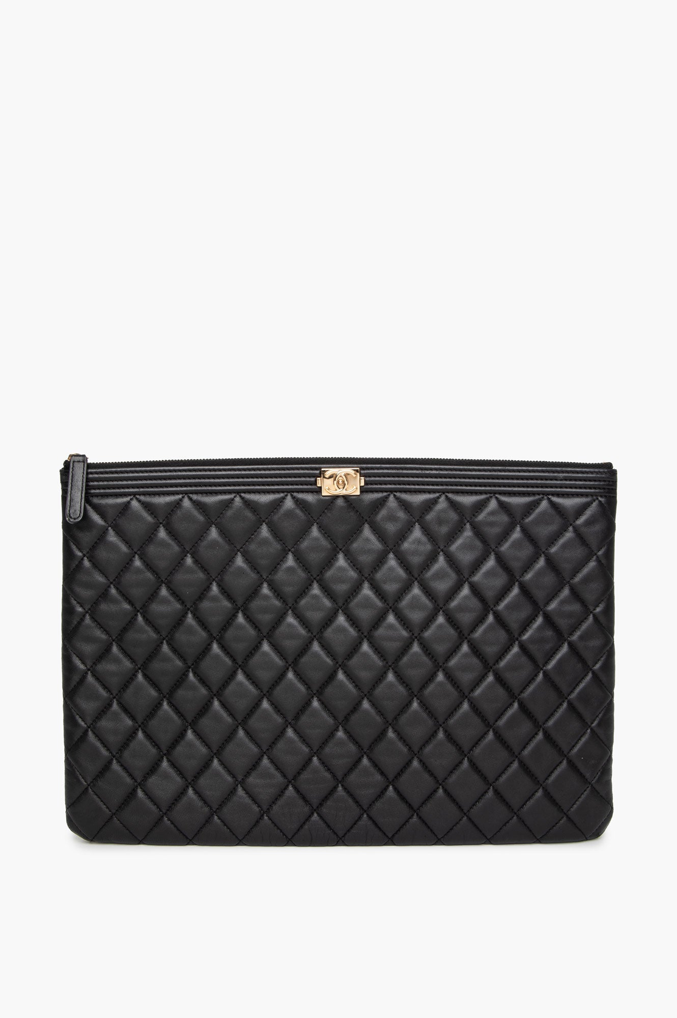 Chanel Boy Large Black Lambskin Zip Pouch