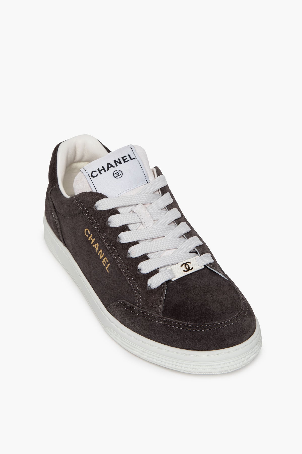 Chanel Dark Grey Suede Low Top Sneakers Size 36.5