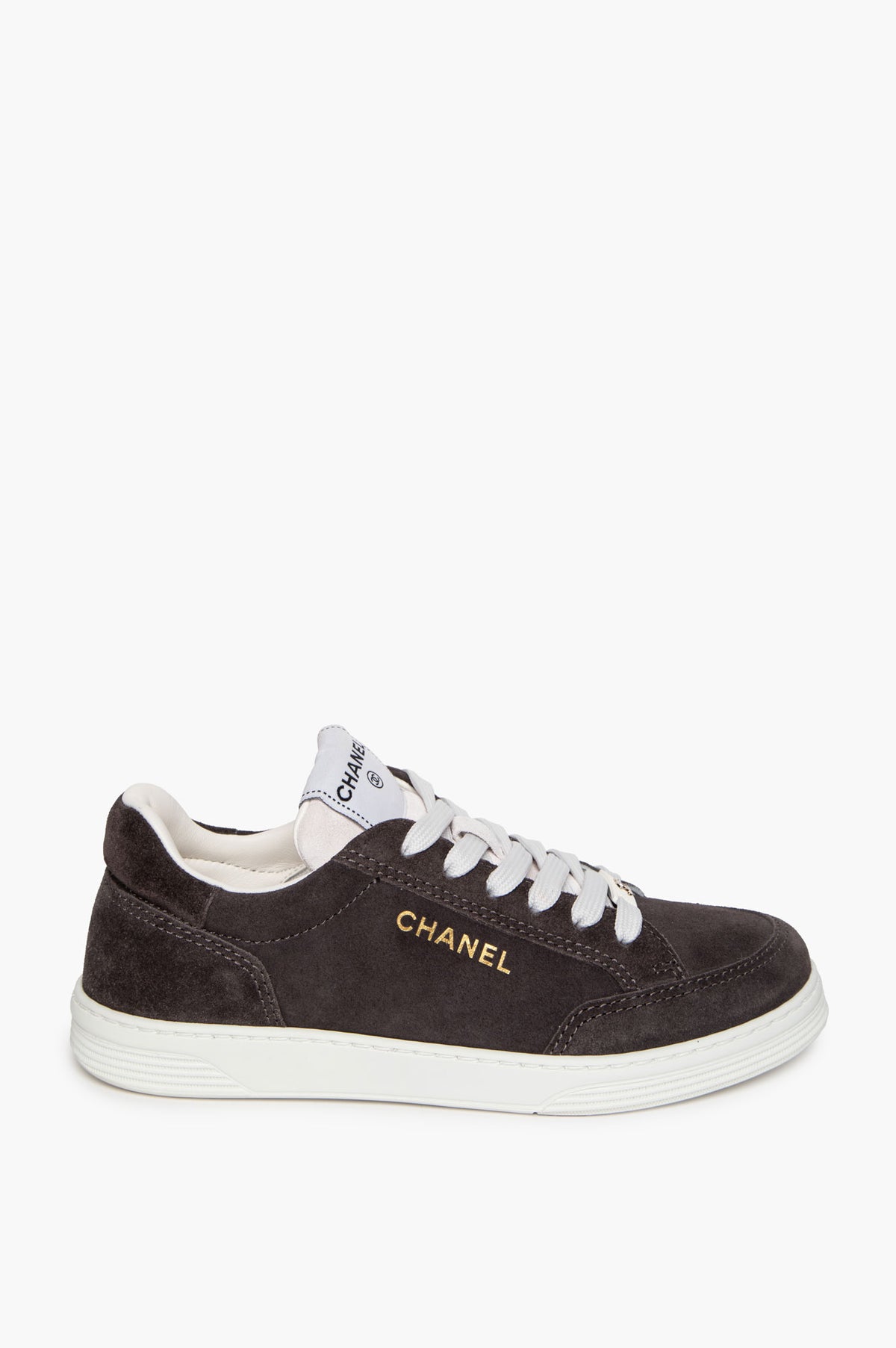 Chanel Dark Grey Suede Low Top Sneakers Size 36.5