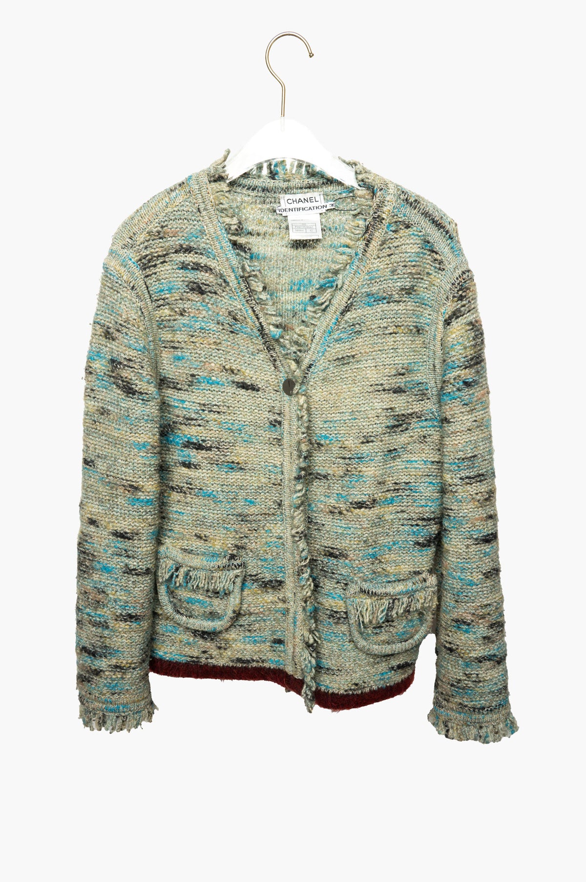 Chanel F/W 1999 Blue Melange Fringe Detail Cardigan Size 42