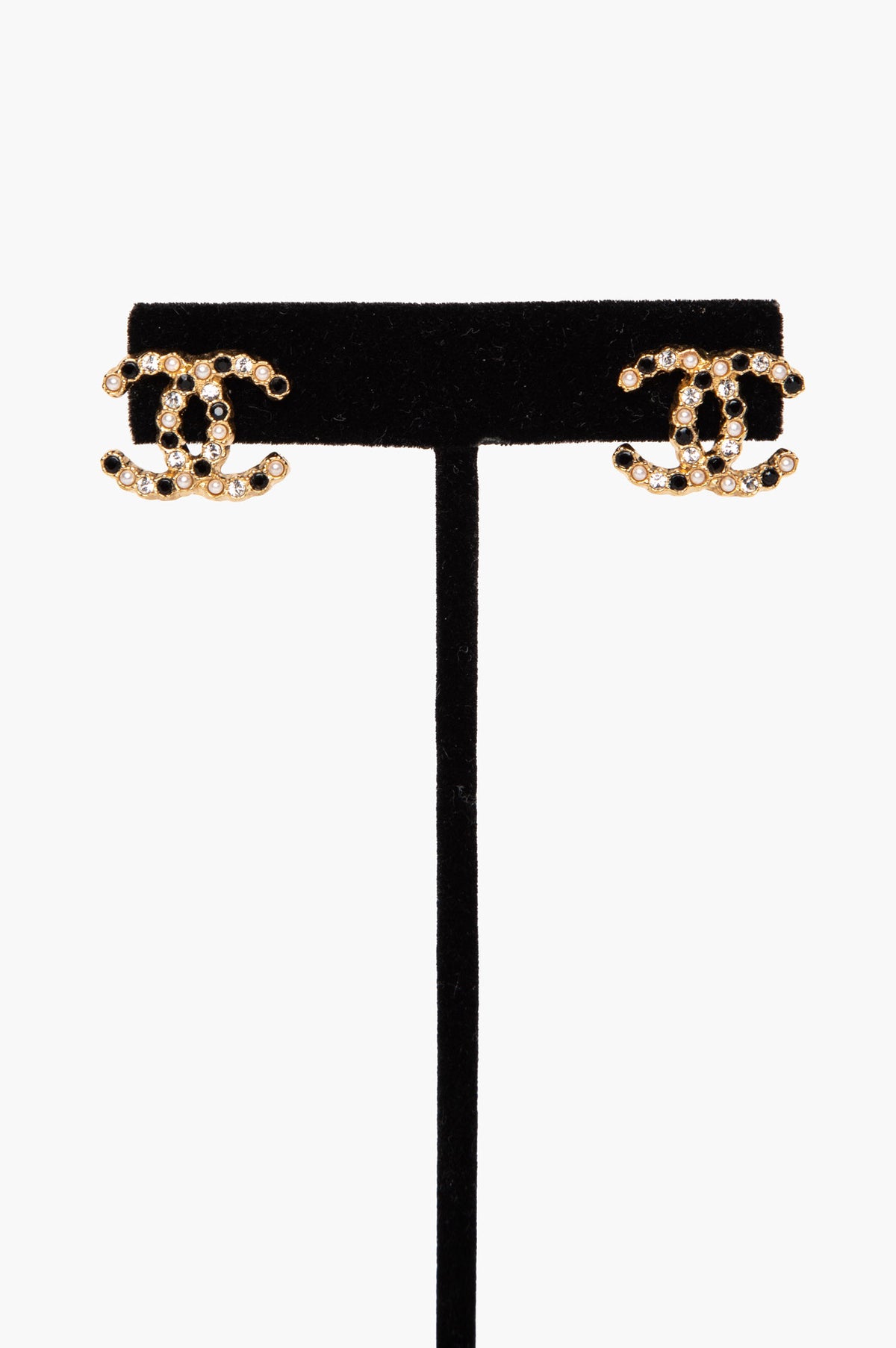 Chanel Fall 2020 Act 2 Gold Tone Crystal Pearl CC Stud Earrings