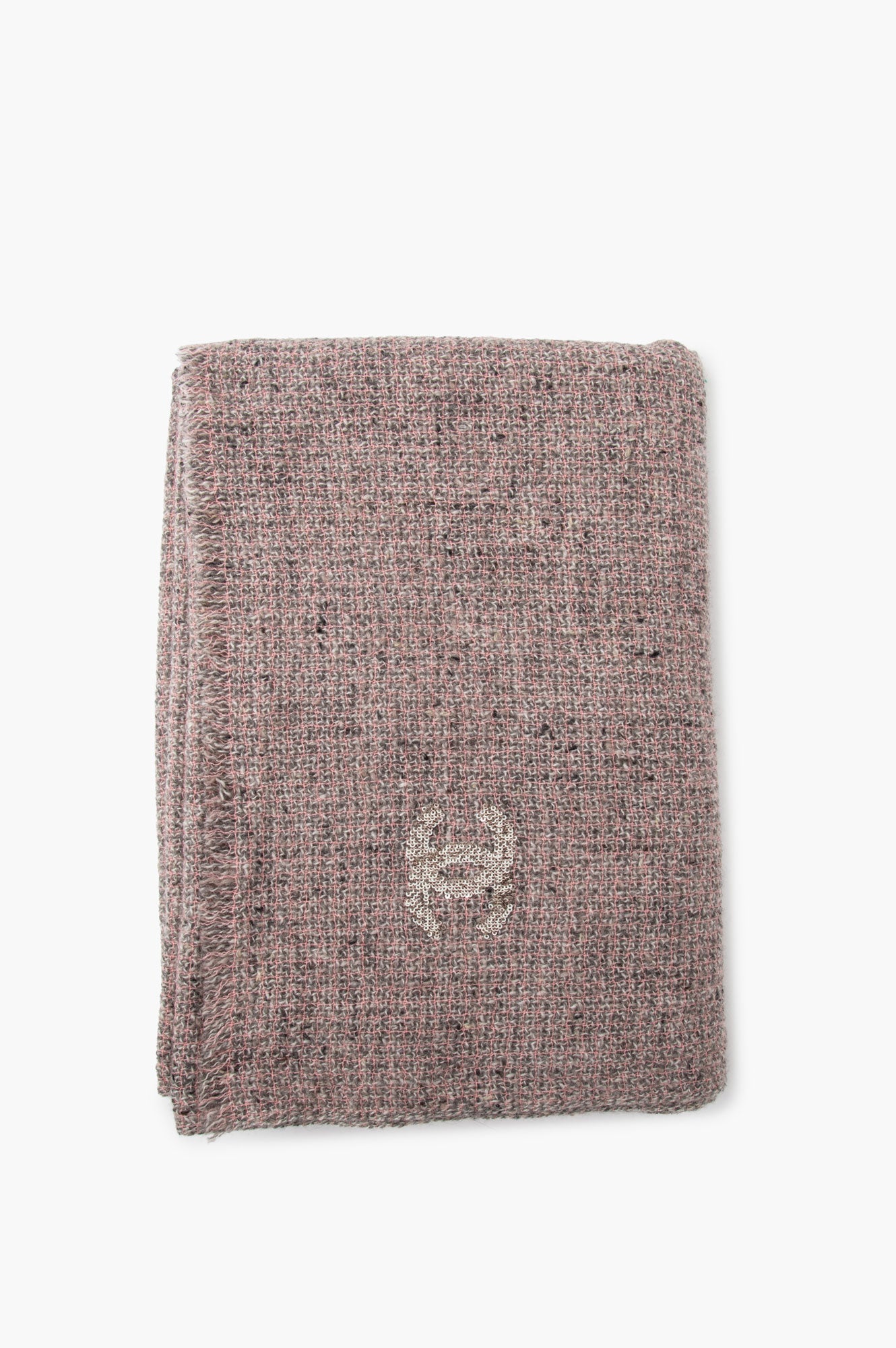 Chanel Grey/Pink Cashmere Tweed Sequin CC Logo Scarf
