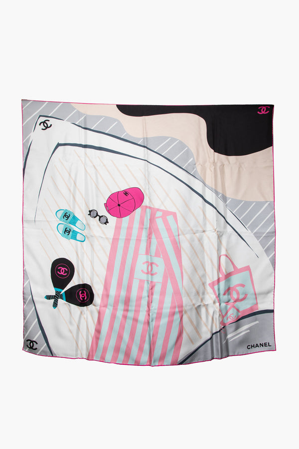 Chanel Multicolor Holiday Graphic Silk Square Scarf 90