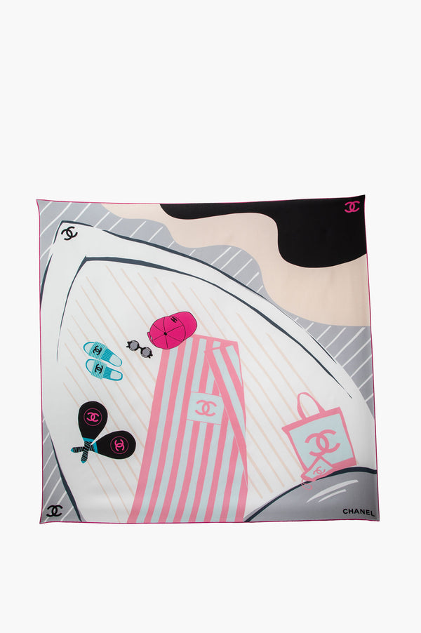 Chanel Multicolour Holiday Graphic Silk Square Scarf 90