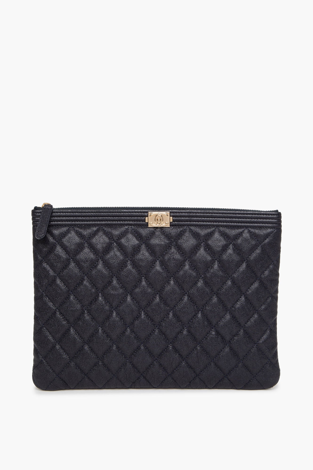 Chanel Navy Blue Caviar Leather Boy Clutch