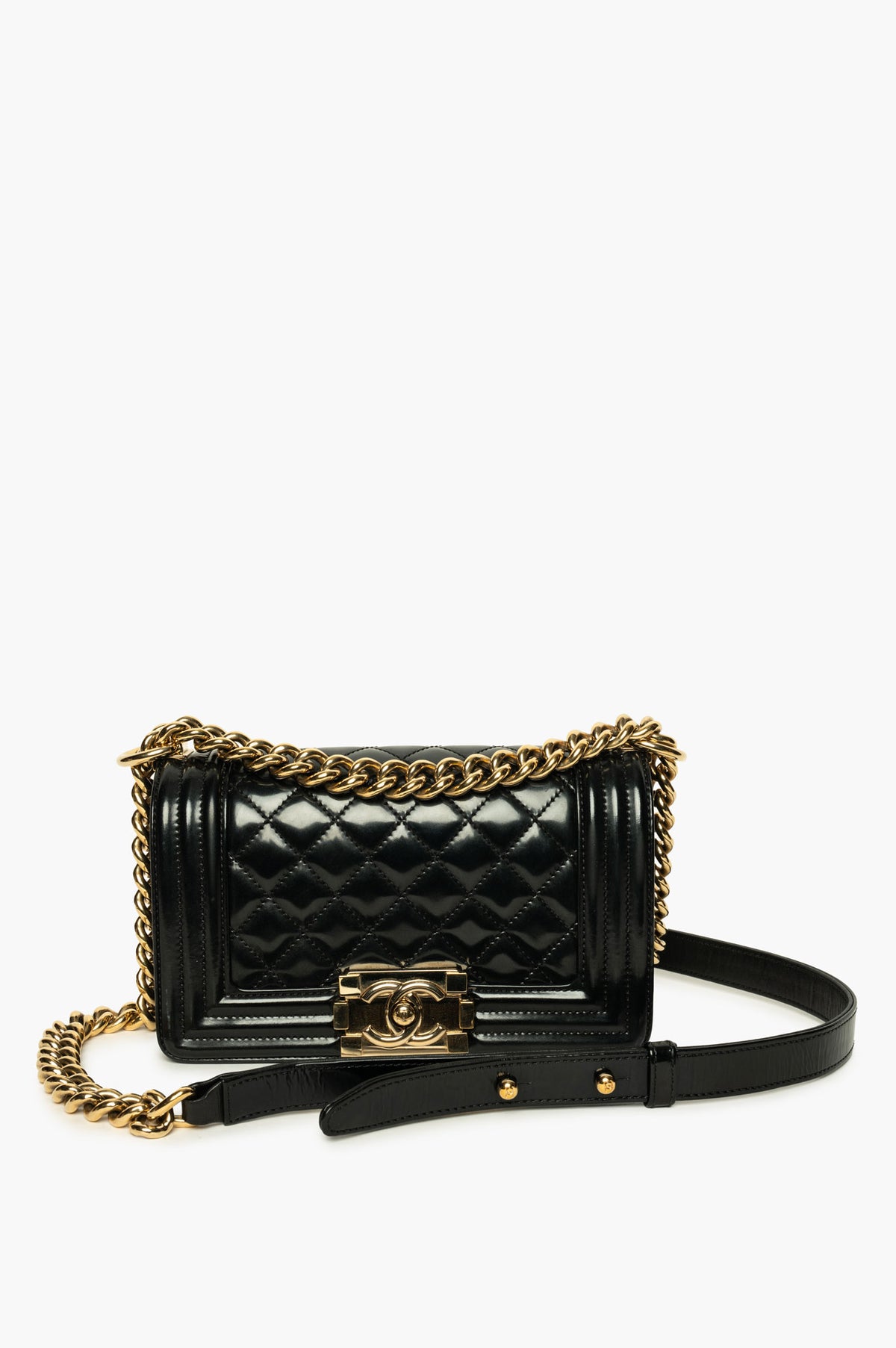 Chanel Small Boy Bag Pearlescent Black Patent Leather GHW