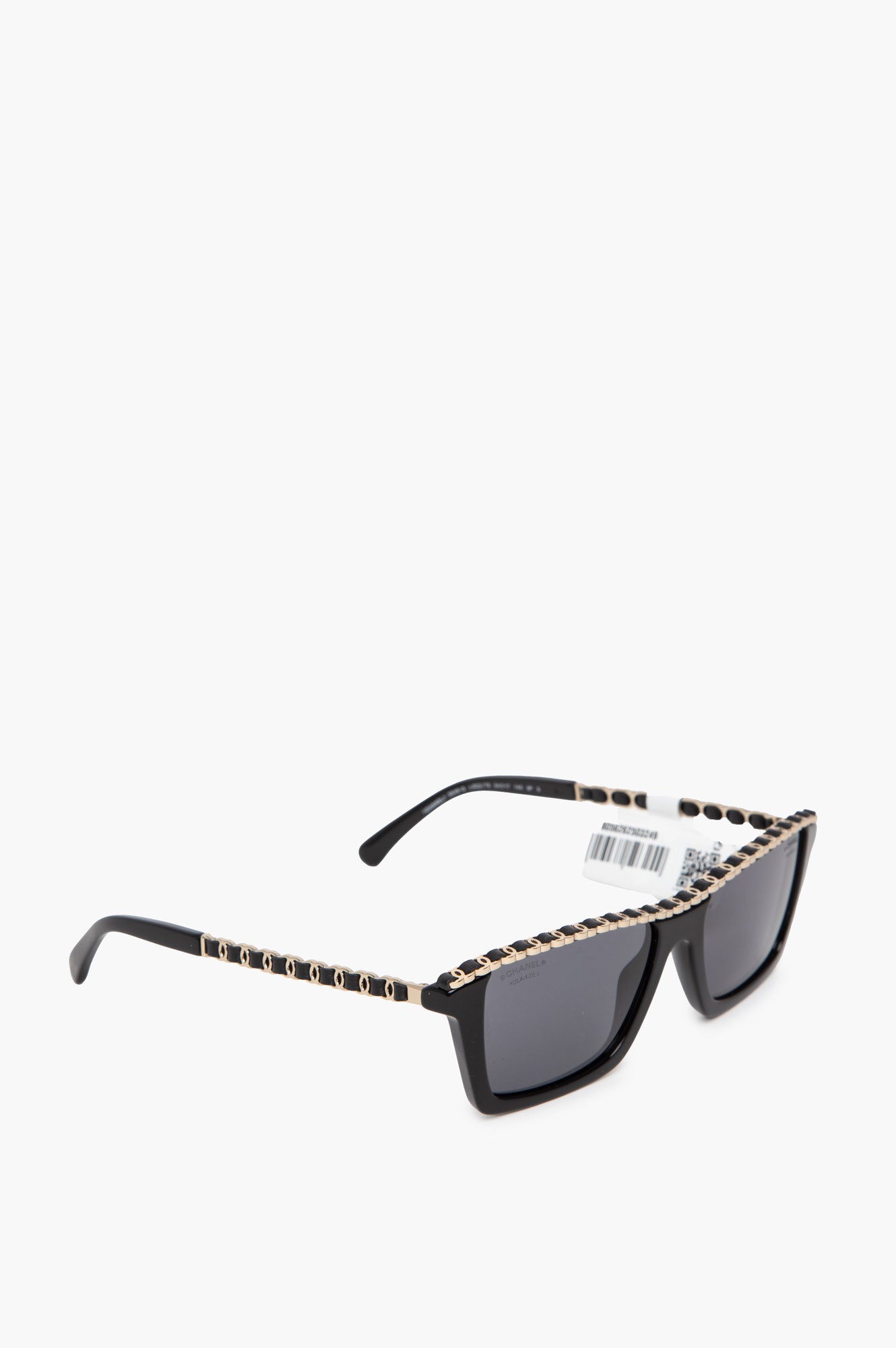 Chanel Rectangle Black Calfskin CC Logo Polarized Sunglasses