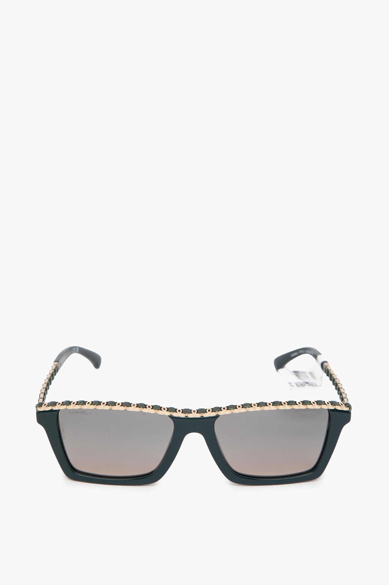 Chanel Rectangle Olive Calfskin CC Logo Polarized Sunglasses