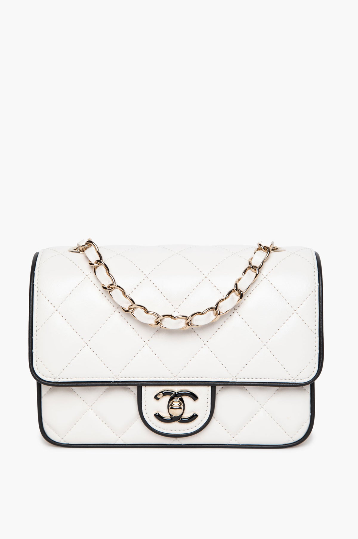 Chanel Spring 25P White/Black Lambskin Mini Graphic Frame Flap Bag