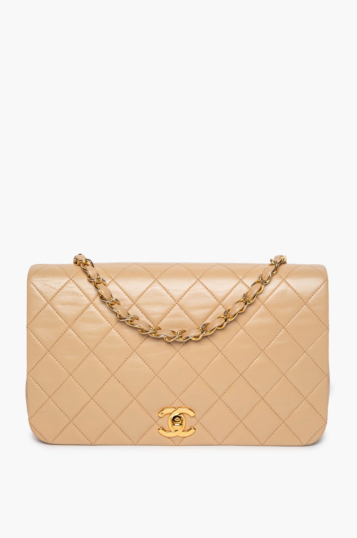 Chanel Vintage Beige Quilted Lambskin 24k GHW Timeless Classic Flap Bag
