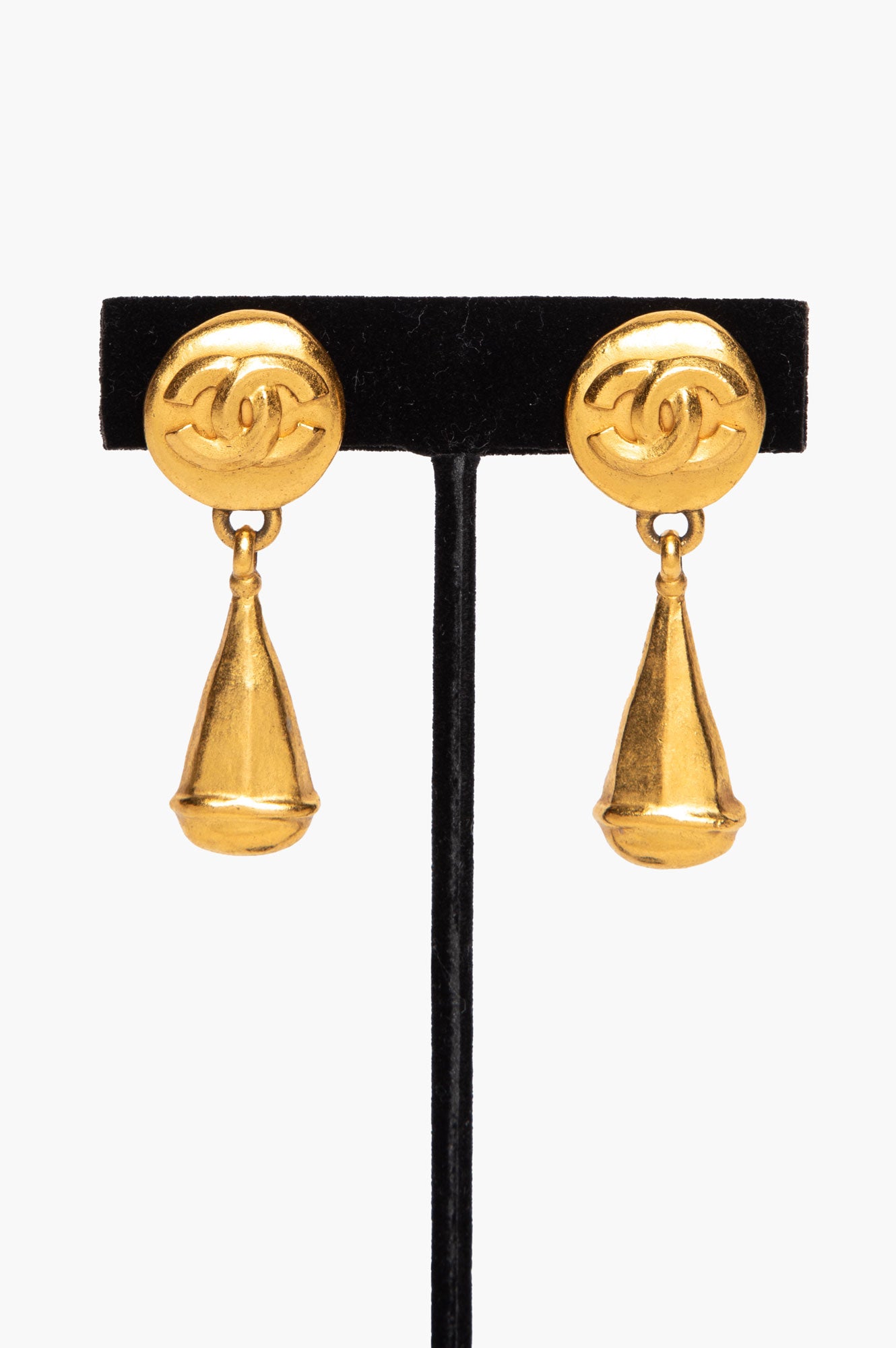Chanel Vintage Spring 1996 Gold Plated CC Logo Clip-On Drop Earrings