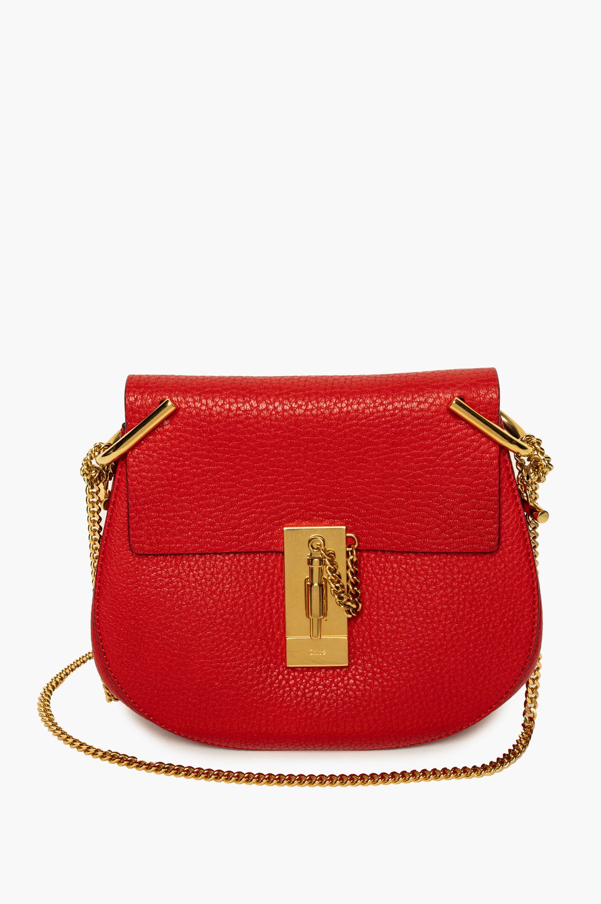 Chloé Red Grained Leather Mini Drew Crossbody Bag