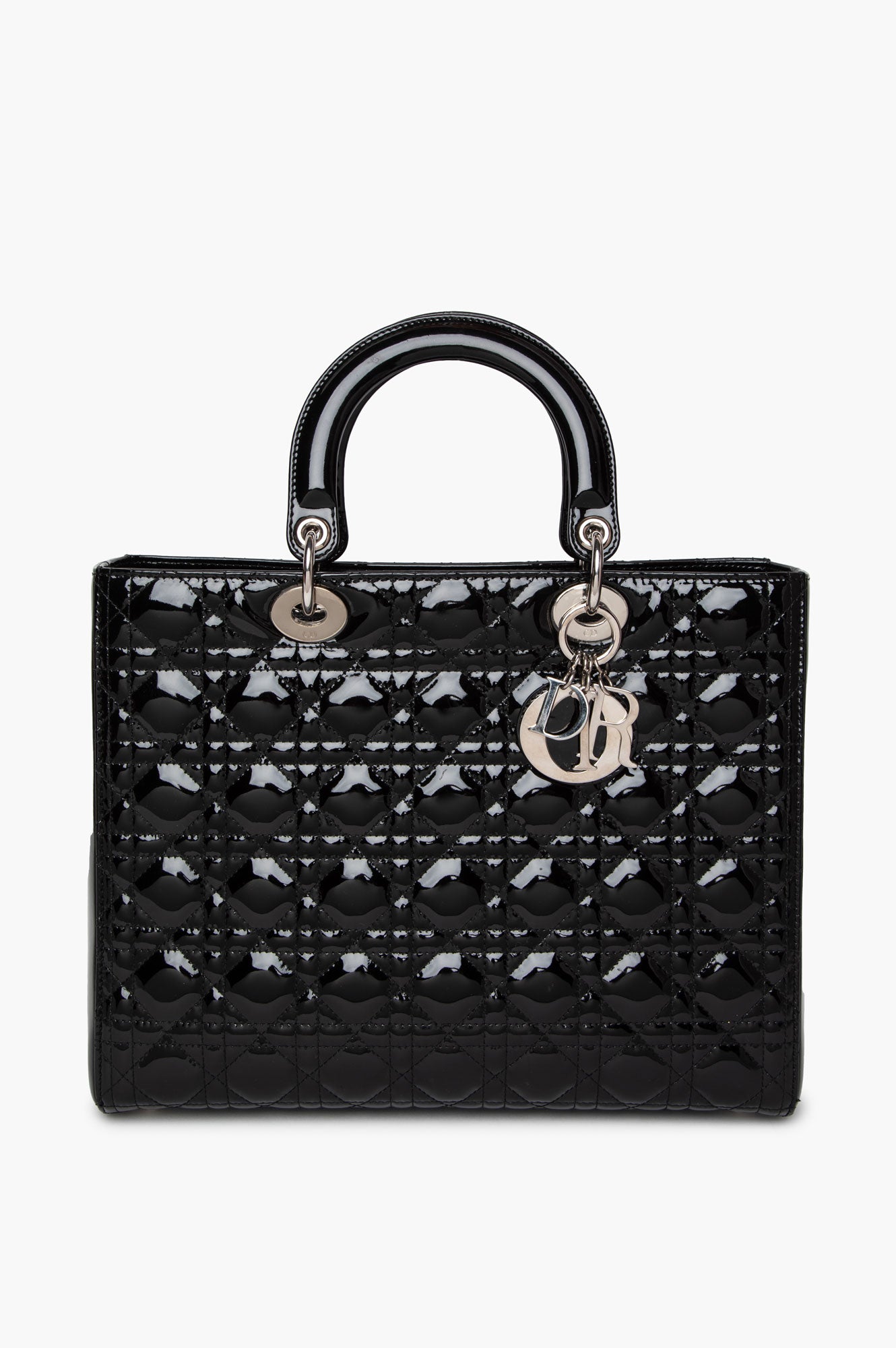 Christian Dior Black Patent Cannage Large Lady Dior Bag