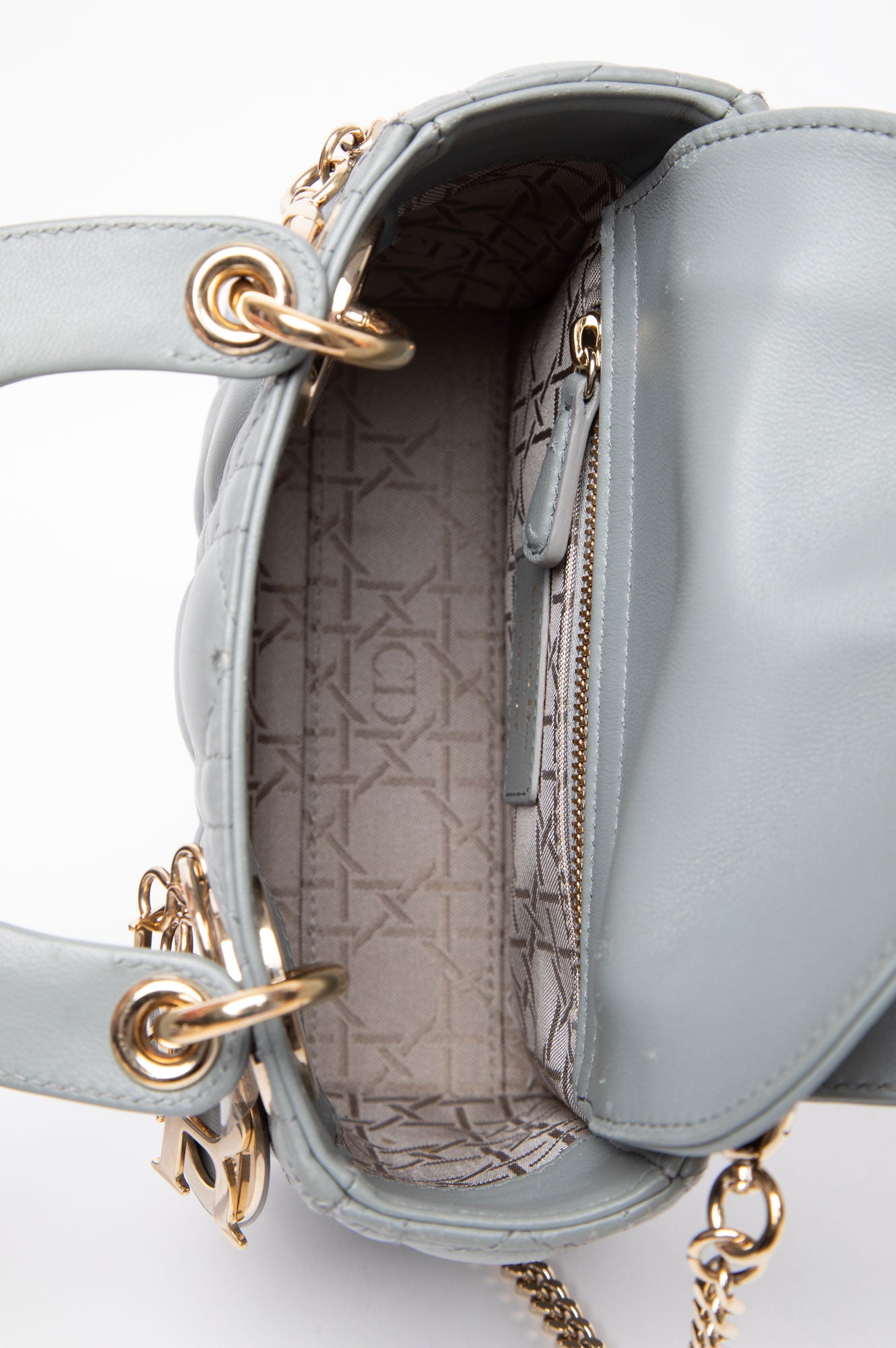 Christian Dior Grey Mini Lady Dior Bag - inside
