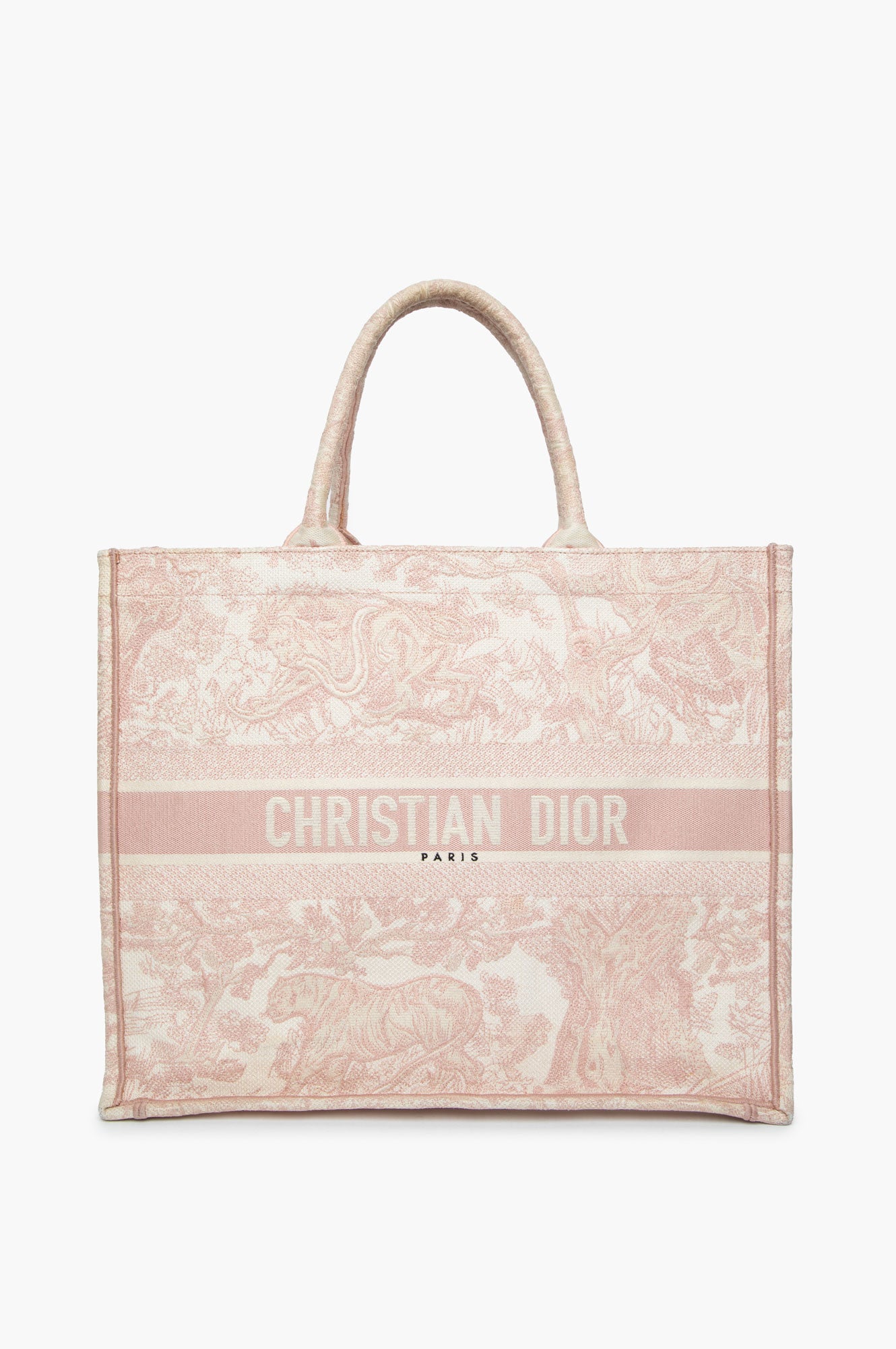 Christian Dior Large Book Tote Ecru and Pink Toile de Jouy Embroidery