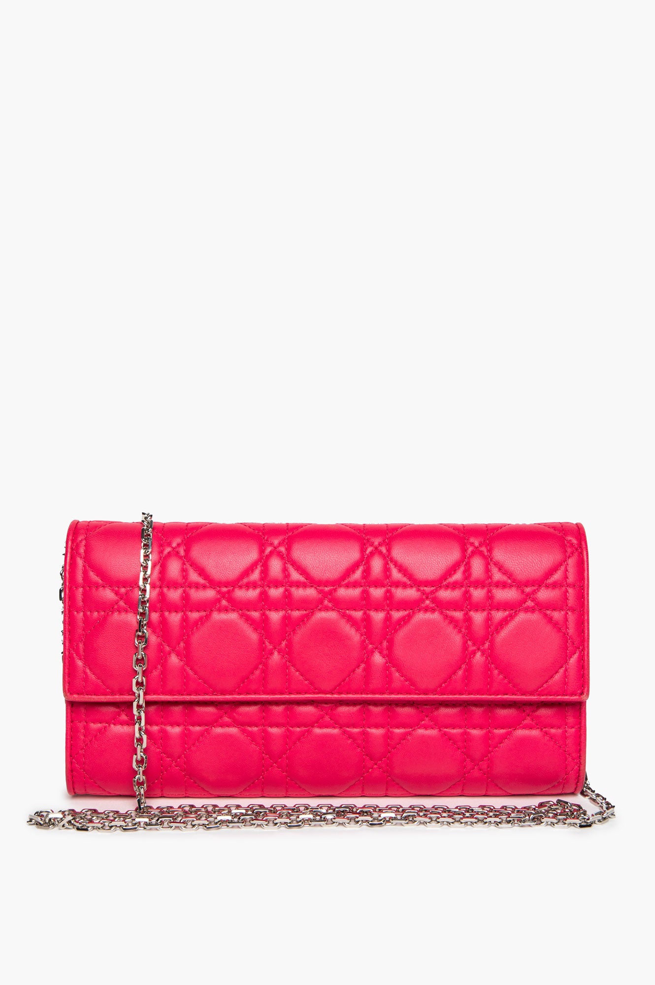 Christian Dior Pink Cannage Lambskin Lady Dior Wallet on Chain