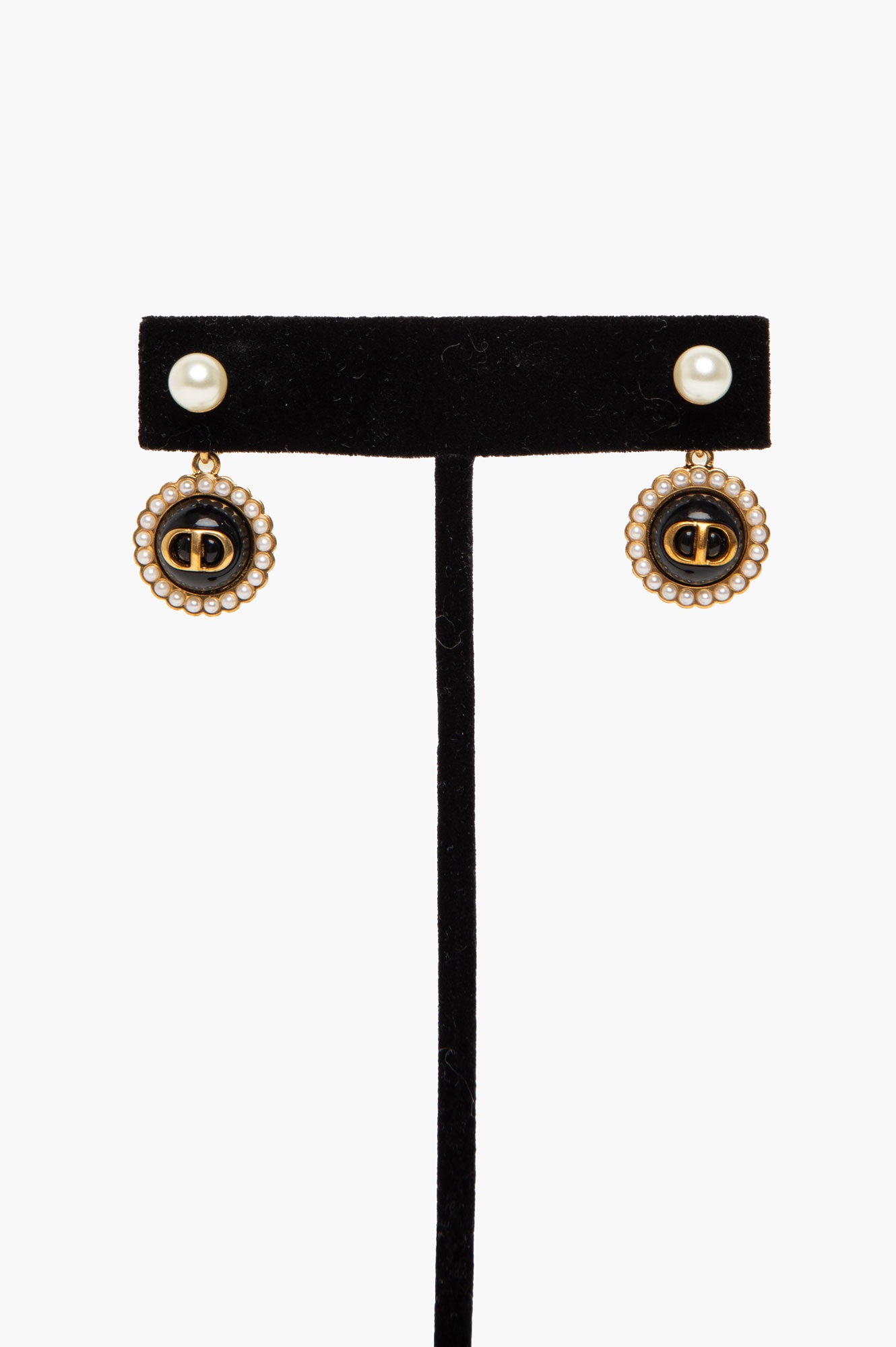Christian Dior Tribales Logo Pearl Earrings