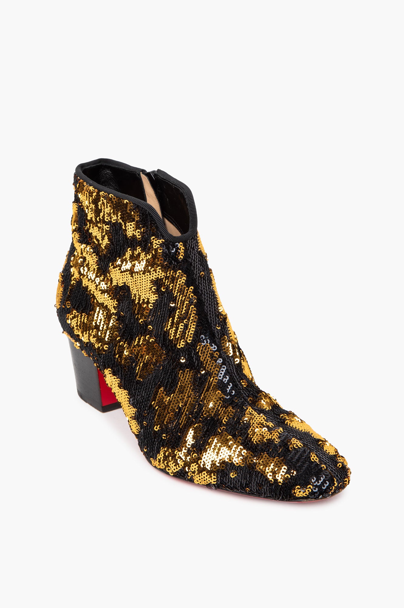 Christian Louboutin Black & Gold Sequin Disco 70s 55 Ankle Boots Size 36.5